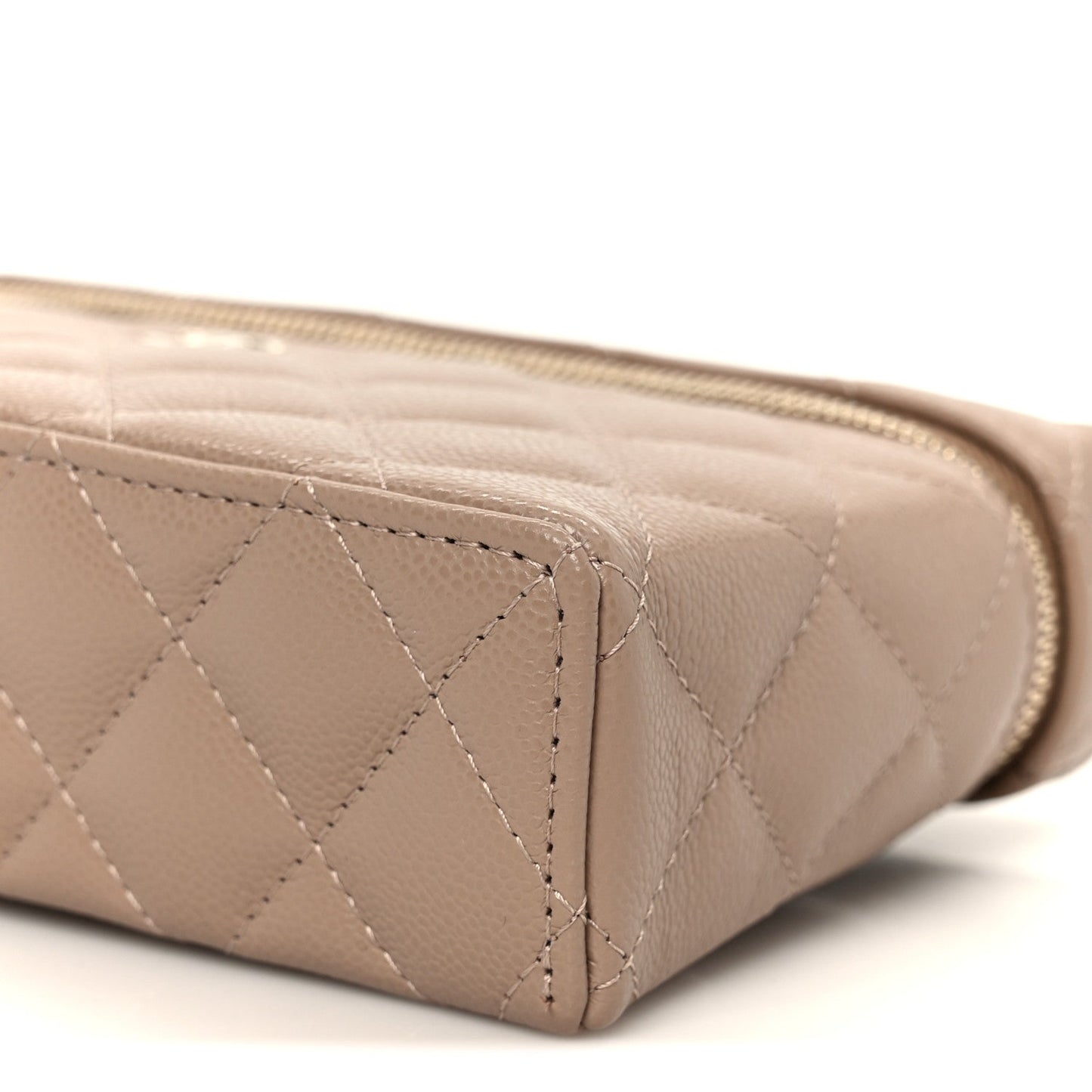 Caviar Quilted Top Handle Slim Vanity With Chain Dark Beige