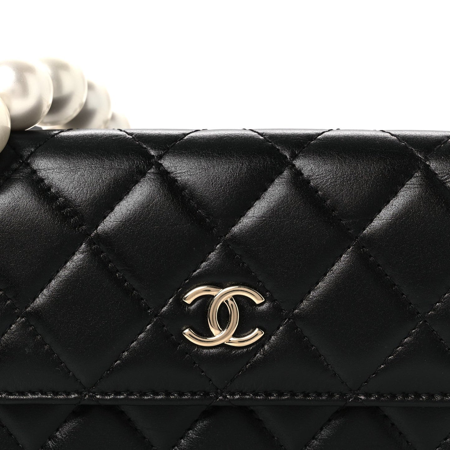 Calfskin Quilted Mini Maxi Pearls Wallet On Chain WOC Black