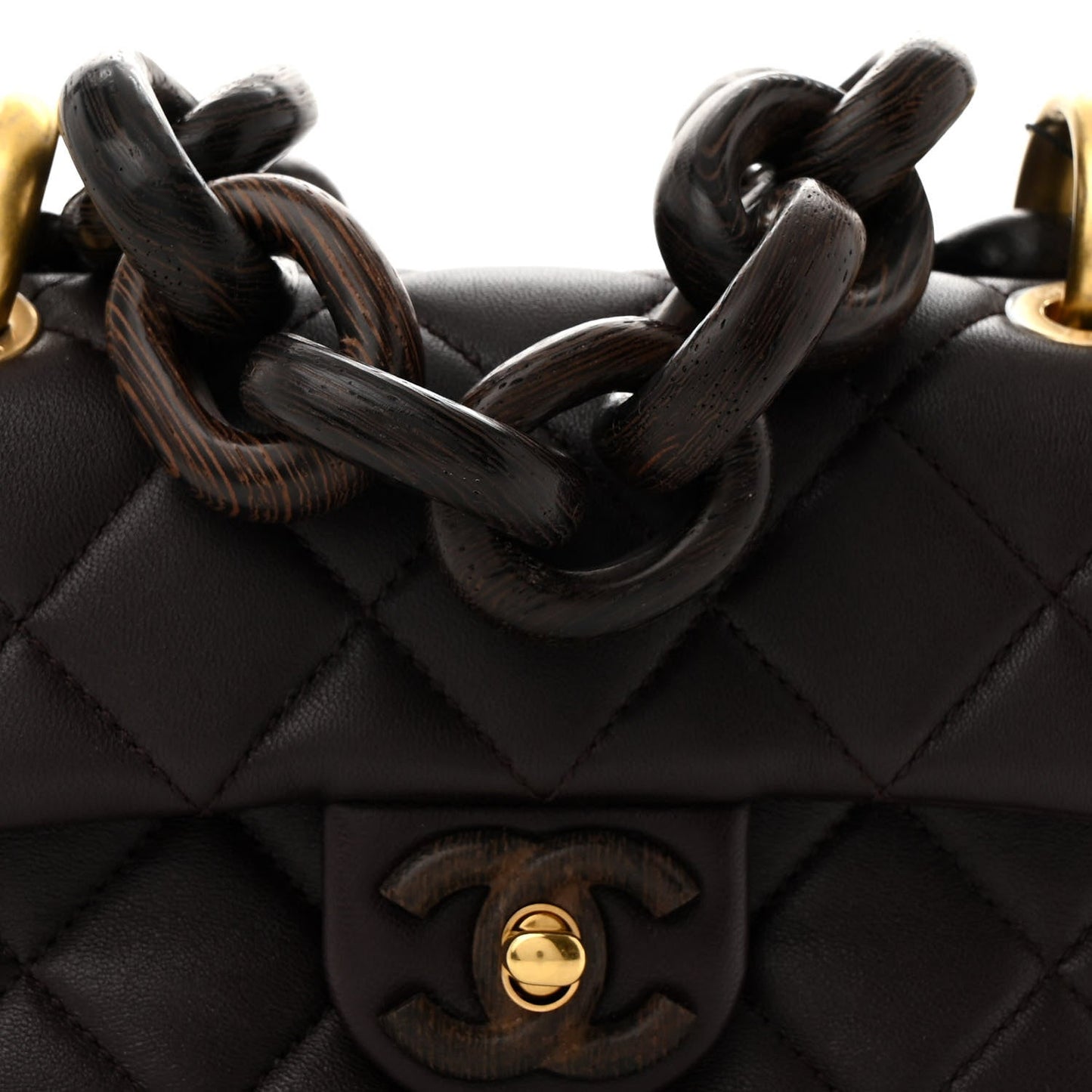 Lambskin Wenge Quilted Mini Fashion Wood Square Flap Dark Purple