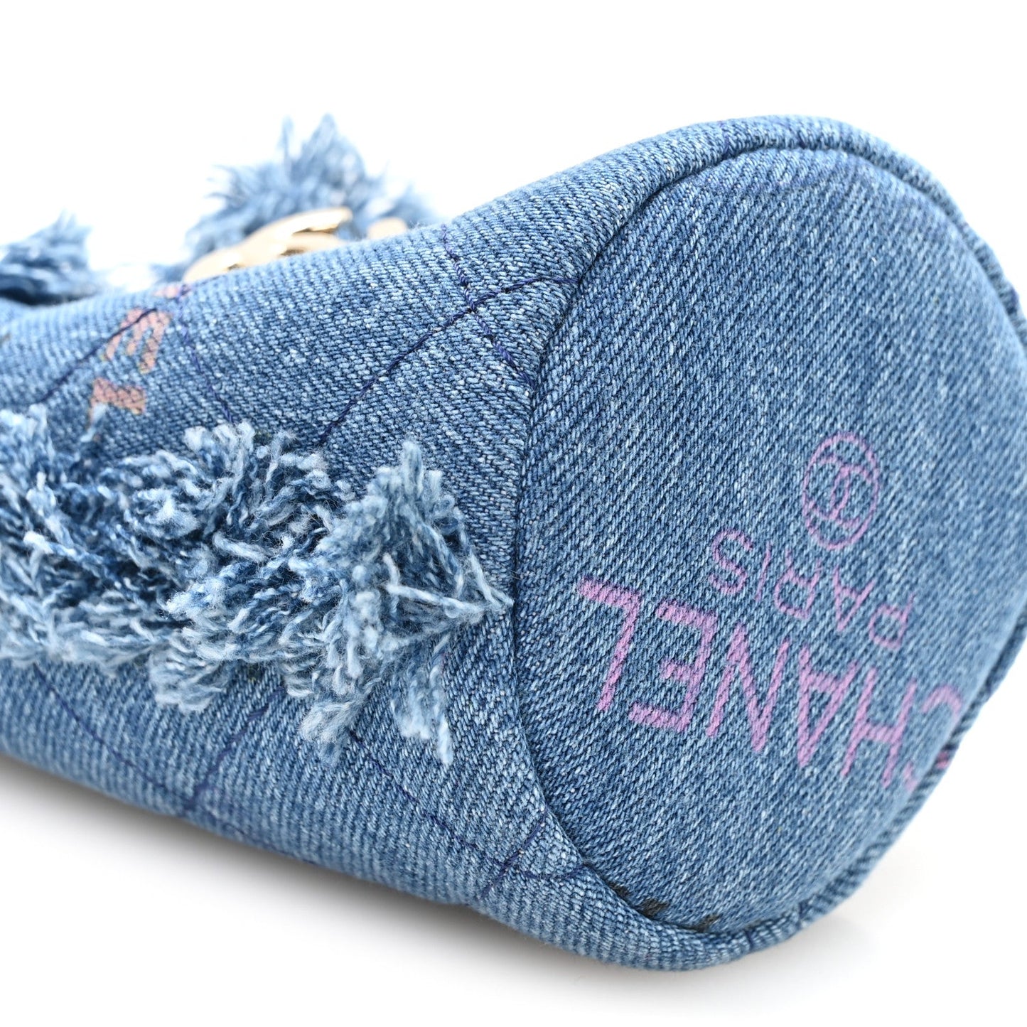 Denim Quilted Mood Mini Bucket With Chain Blue Multicolor