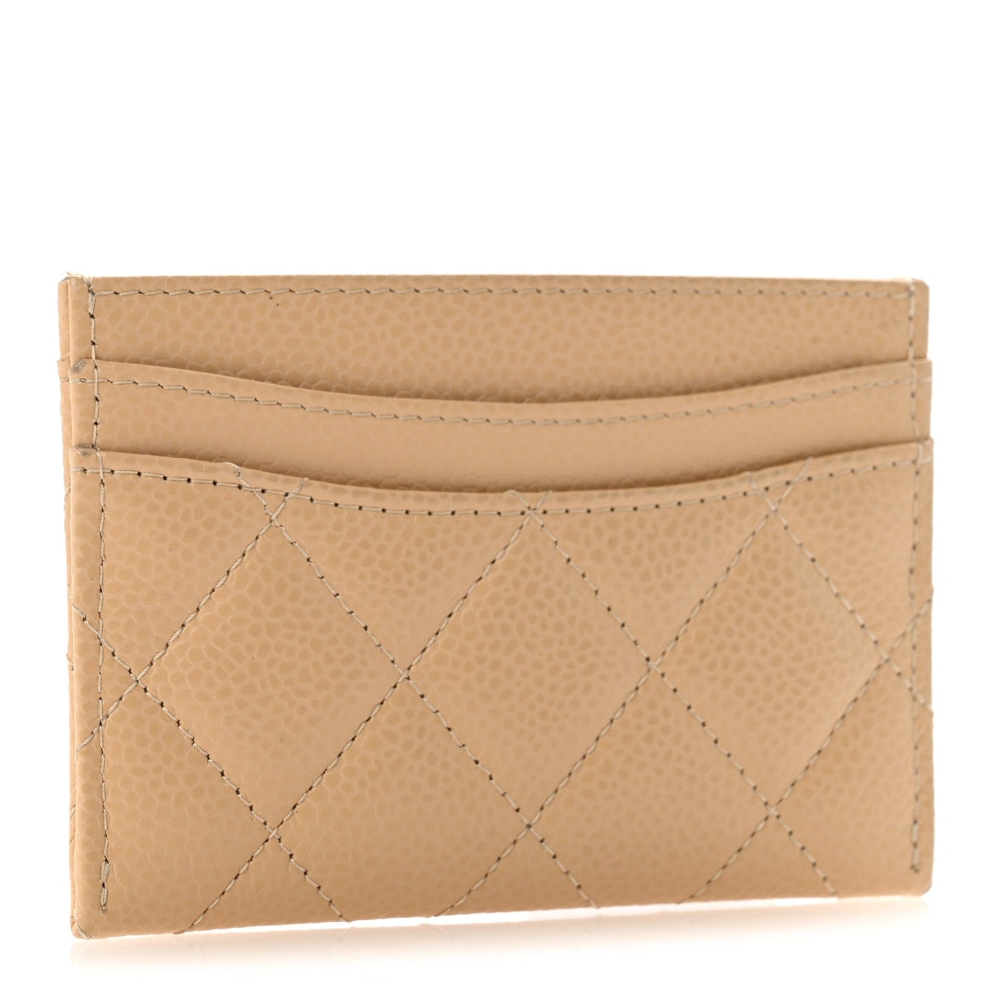 Caviar Quilted Card Holder Beige