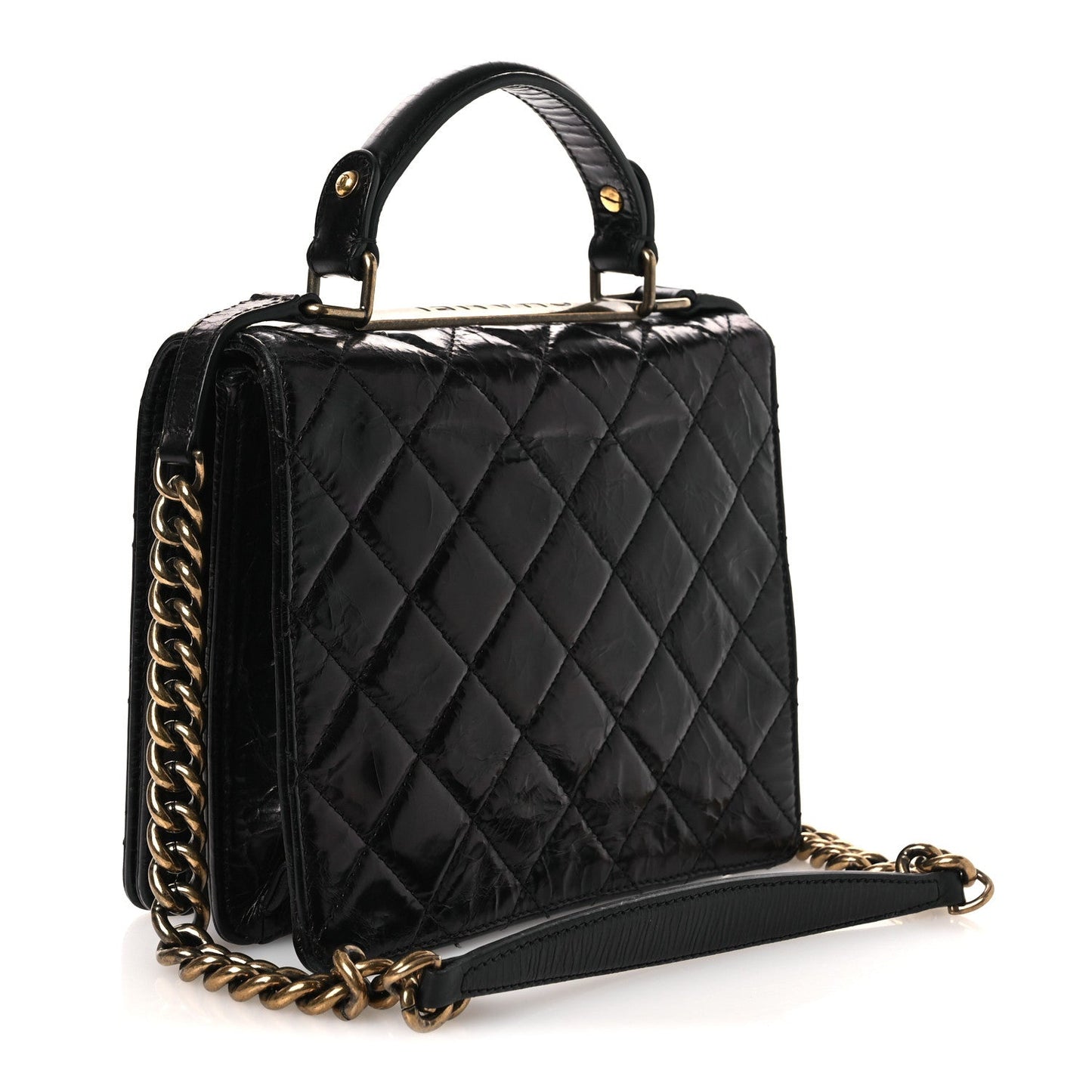 Glazed Calfskin Quilted Rita Top Handle Flap Black