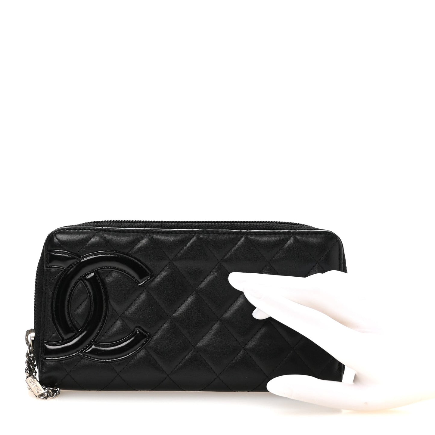 Calfskin Quilted Cambon Large Gusset Zip Around Wallet Black