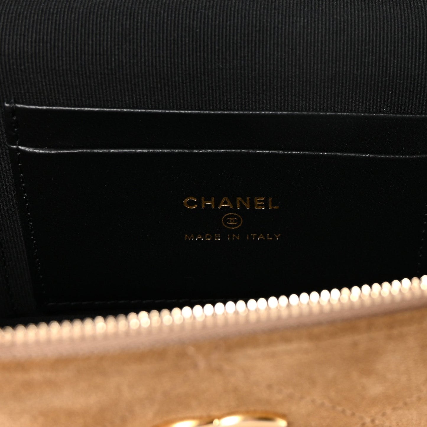 Suede Calfskin Shiny Lambskin Quilted Top Handle Slim Vanity Case With Chain Beige Black