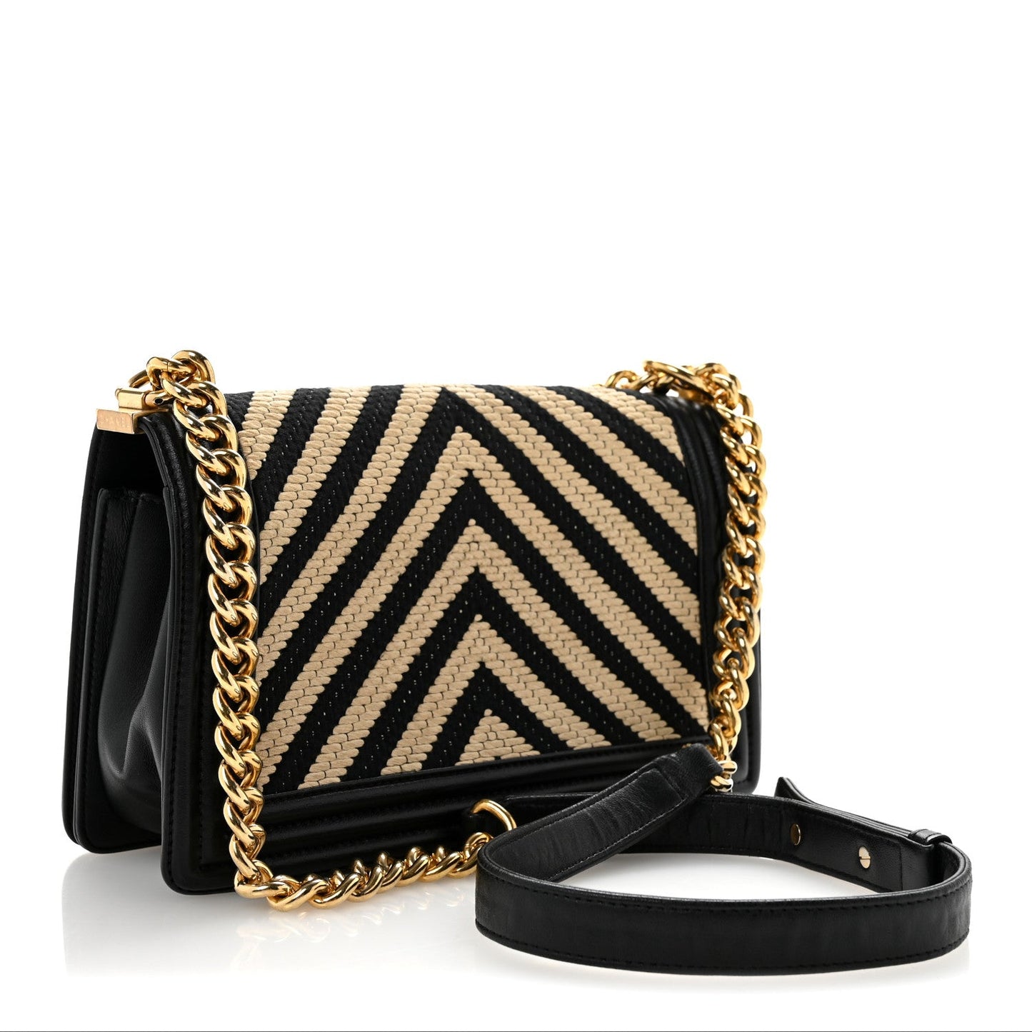 Fabric Chevron Braided Medium Boy Flap Black White