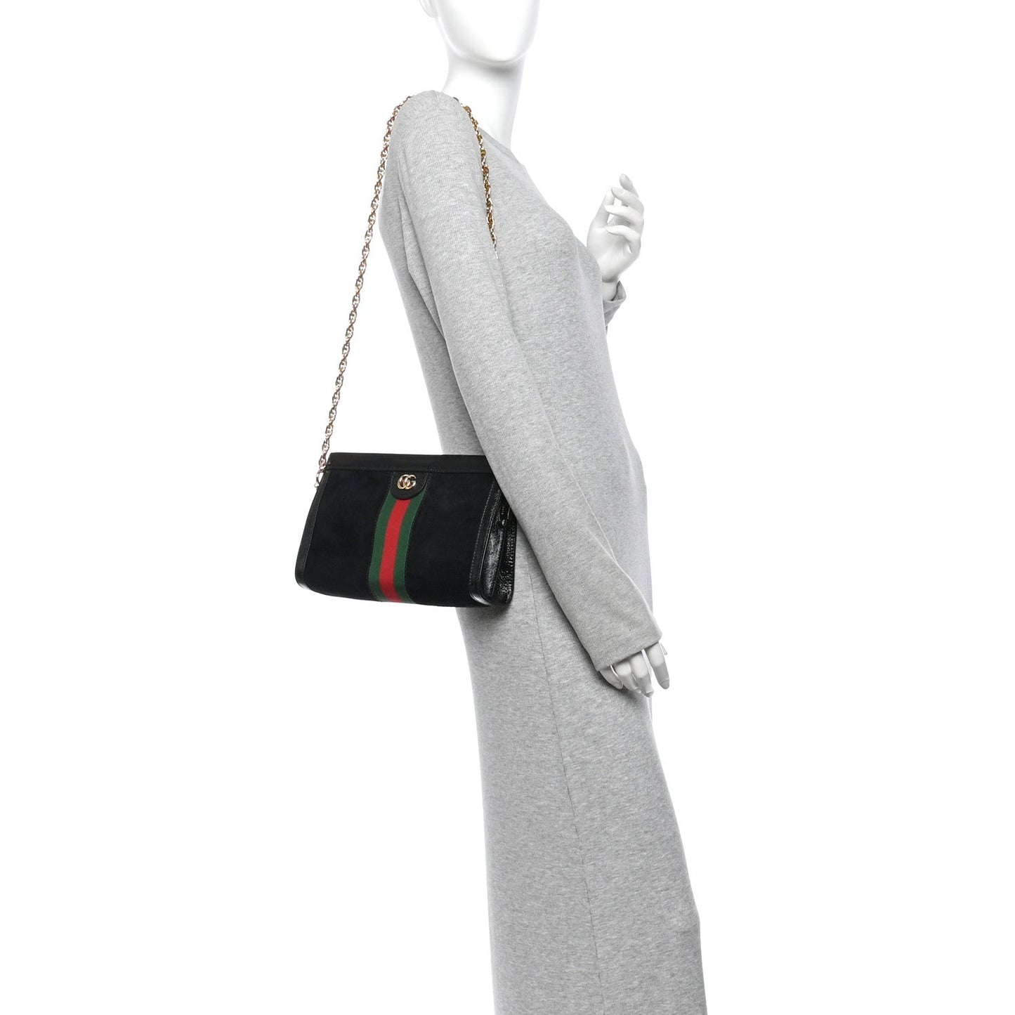 Suede Patent GG Web Small Ophidia Chain Shoulder Bag Black