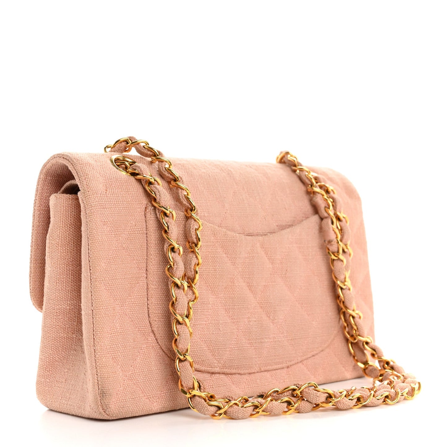 Canvas Quilted Small Double Flap Light Pink