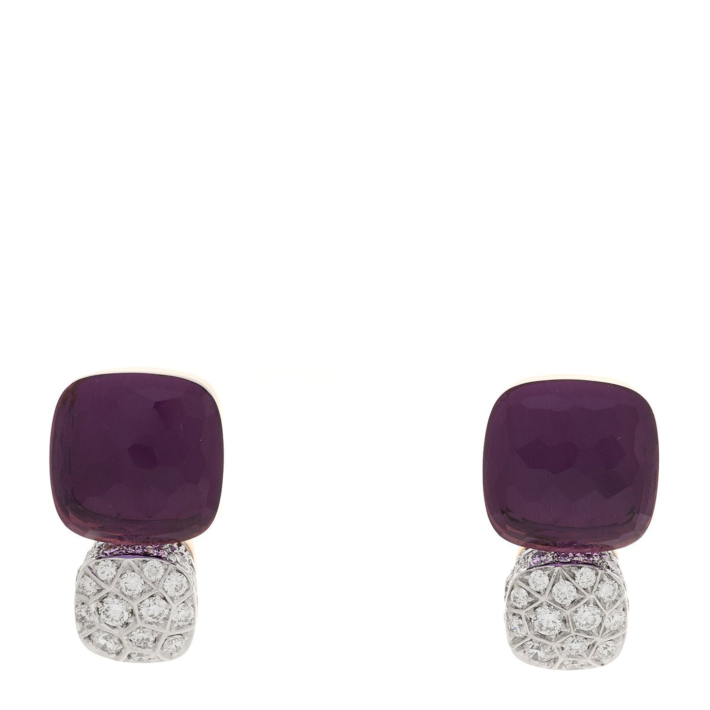 18K Rose White Gold Diamond Amethyst Nudo Earrings