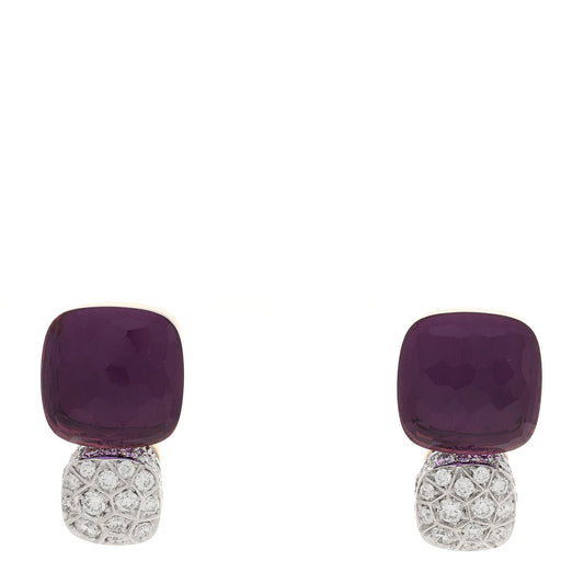 18K Rose White Gold Diamond Amethyst Nudo Earrings