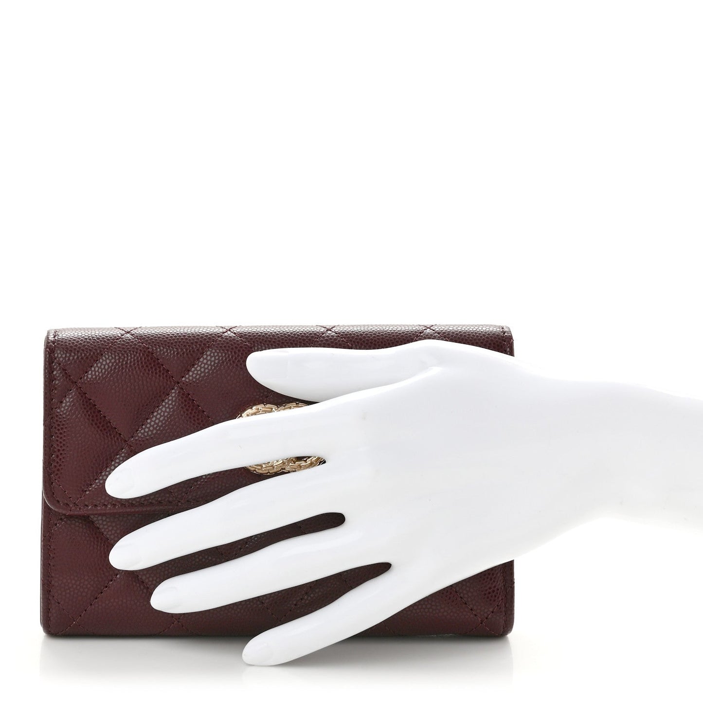 Caviar Quilted Chain Embossed CC Medium Flap Wallet Dark Burgundy