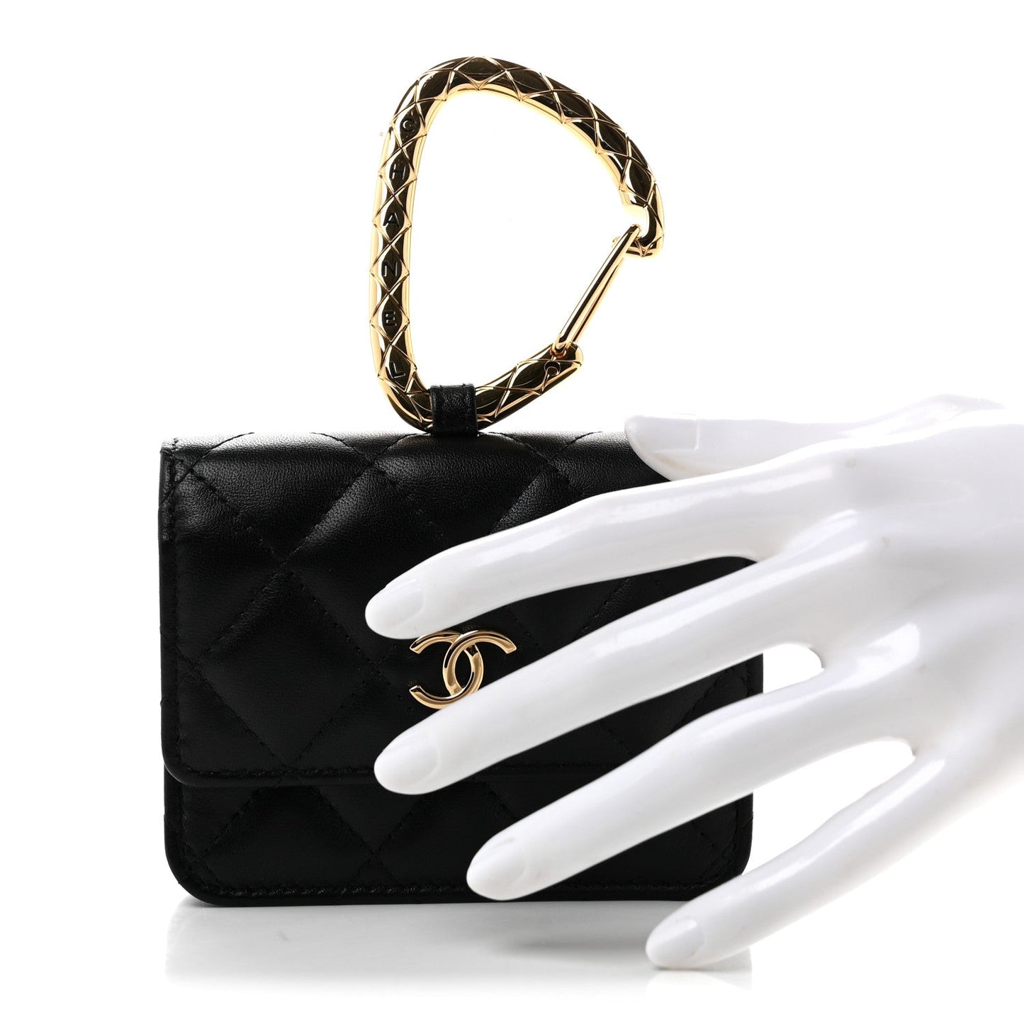 Lambskin Quilted CC Hook Card Holder Black