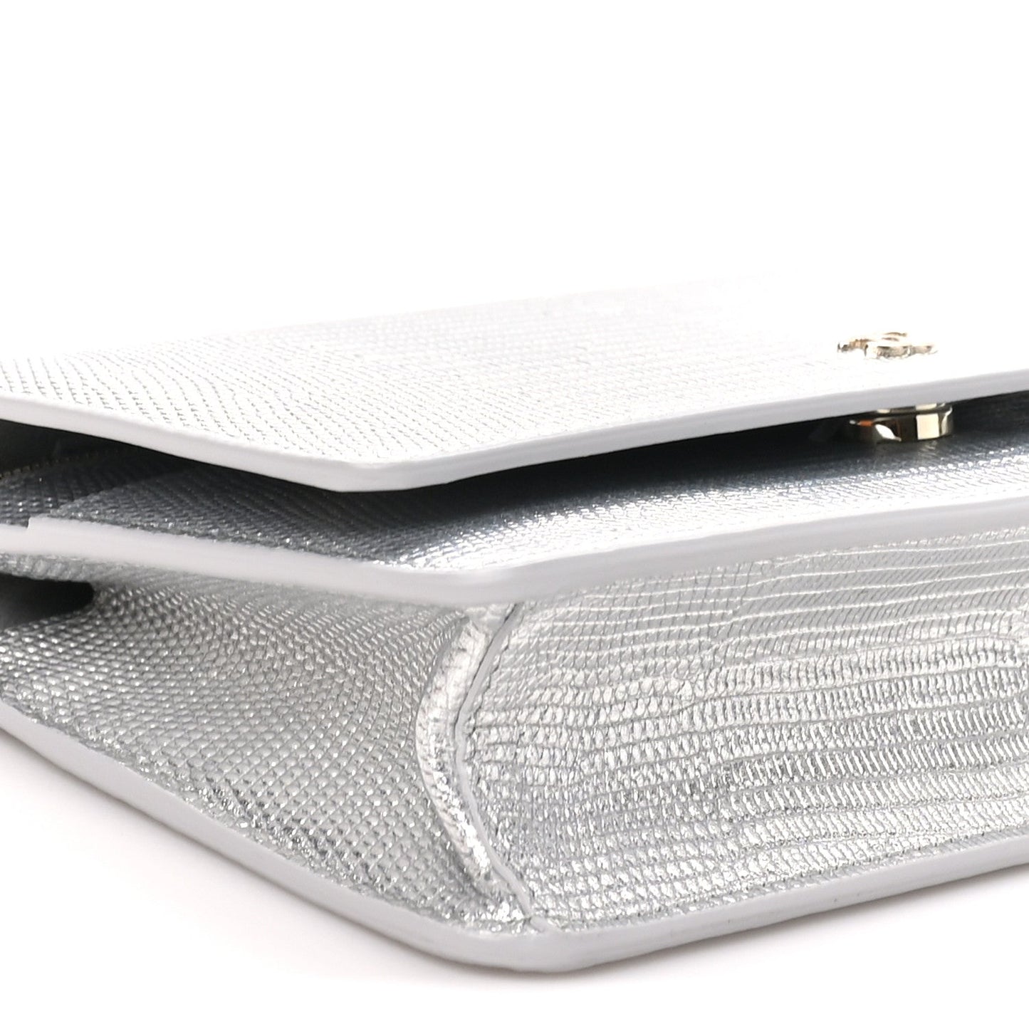 Calfskin Lizard Embossed Wallet on Chain WOC Silver