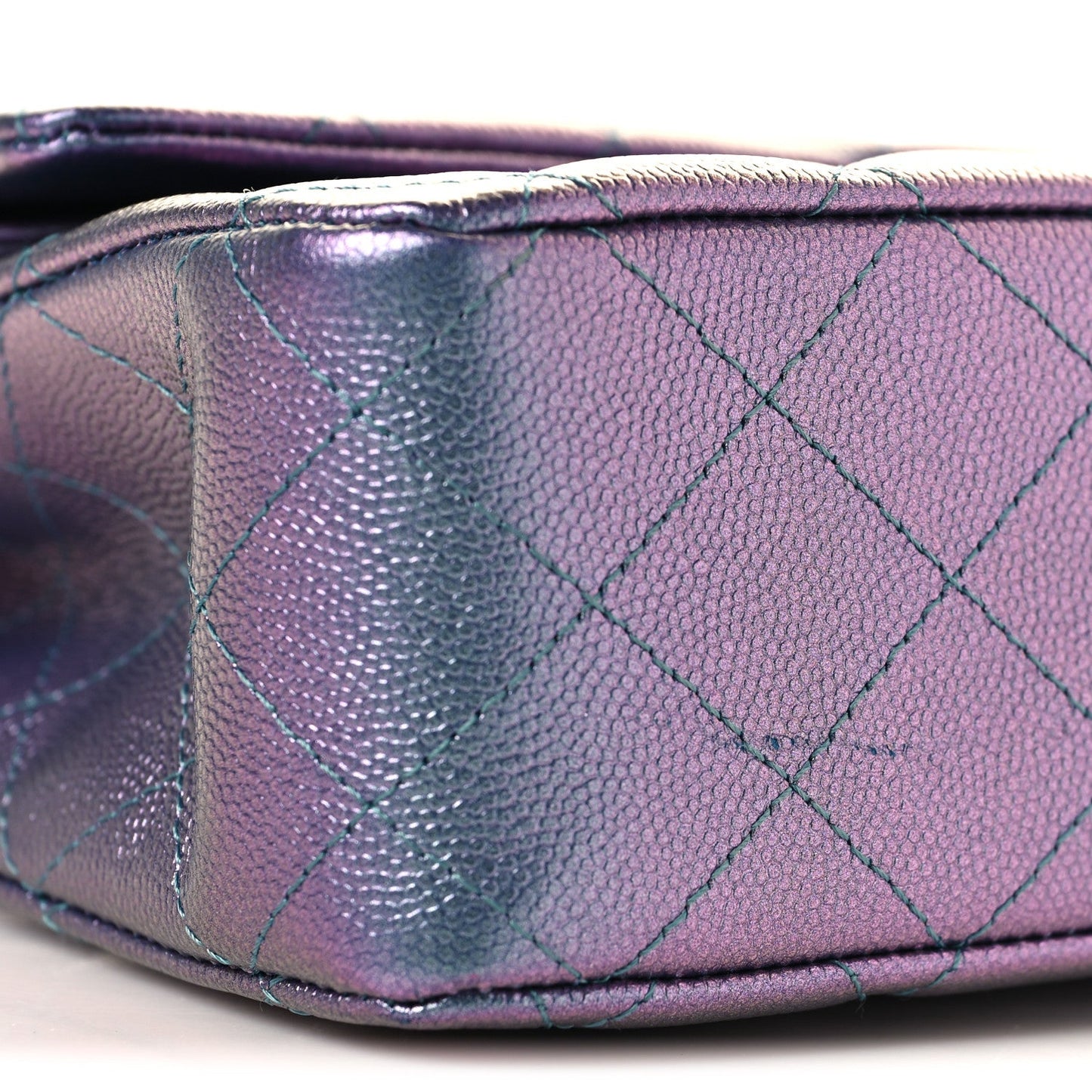 Iridescent Caviar Quilted Medium Double Flap Purple