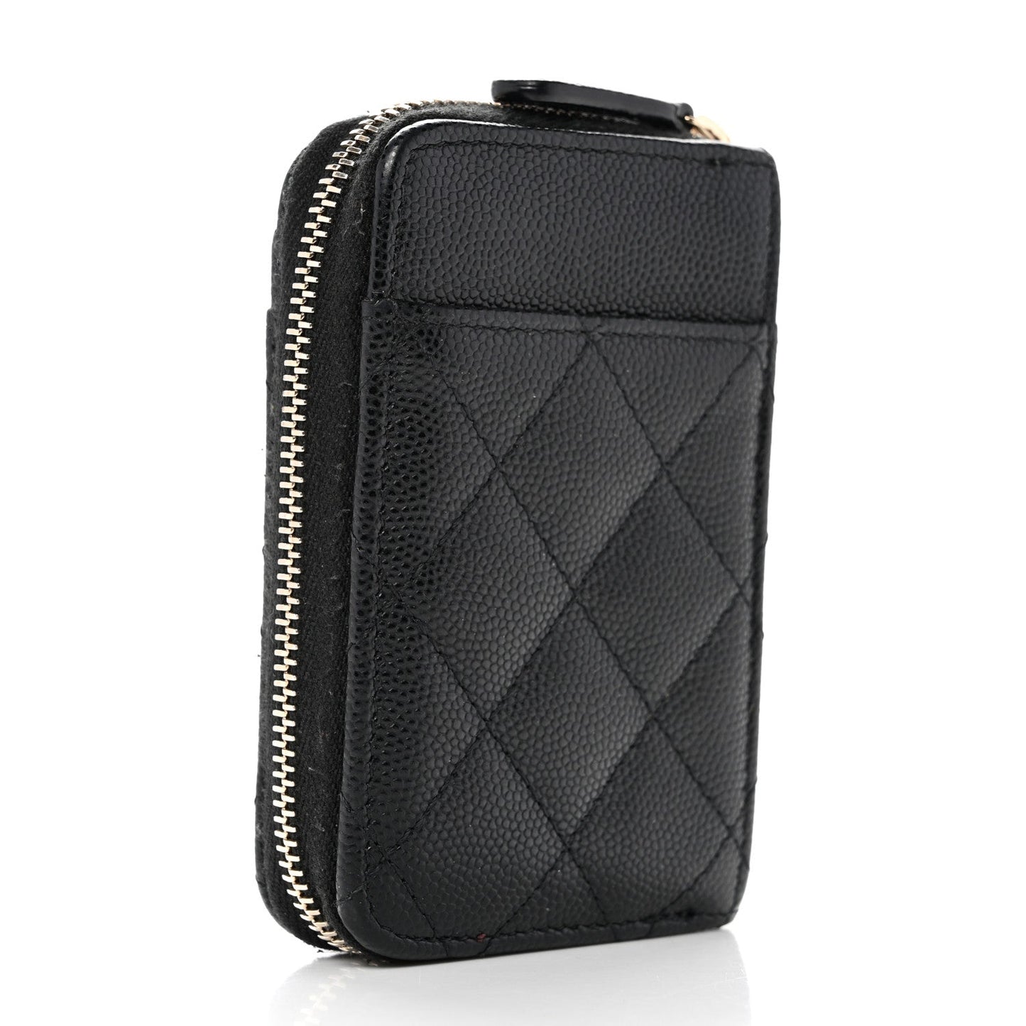Caviar Quilted Zip Card Holder Black