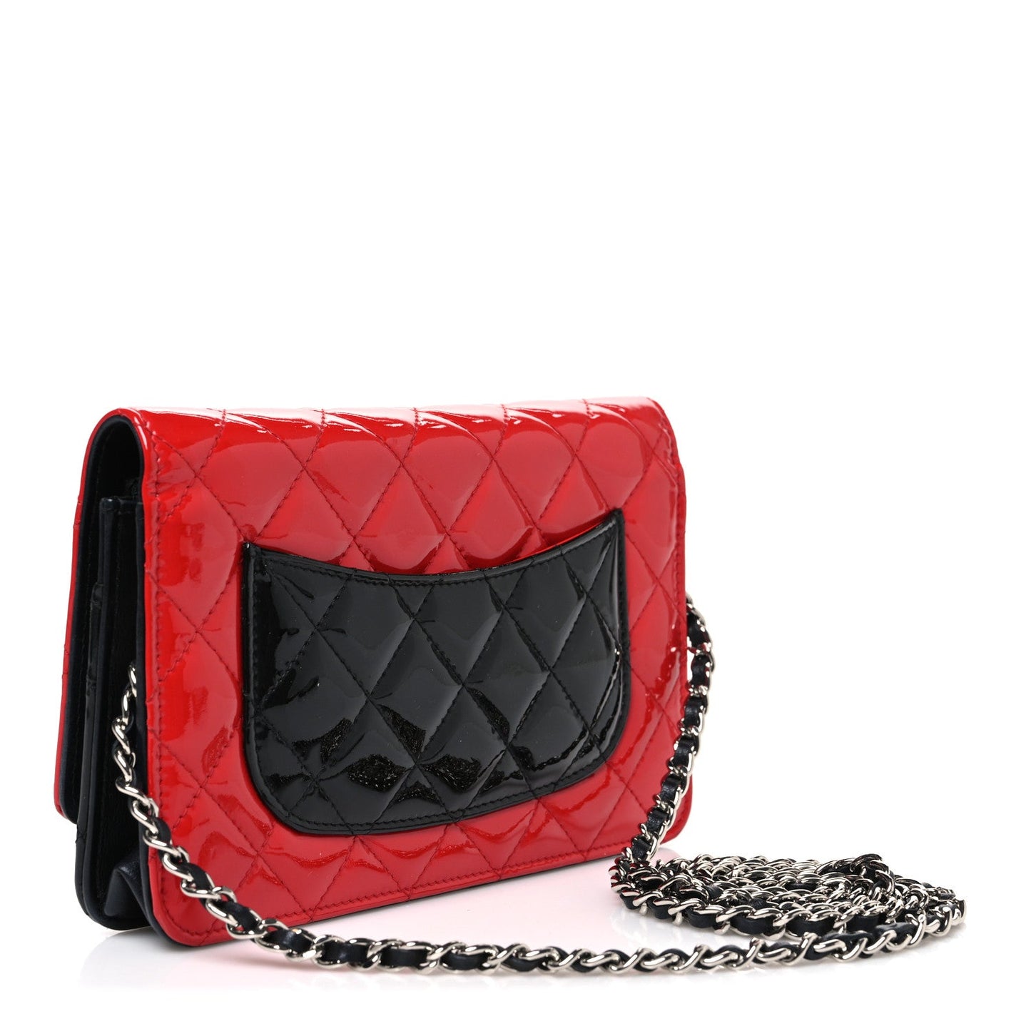 Patent Quilted Bi-Color Wallet On Chain WOC Red Black