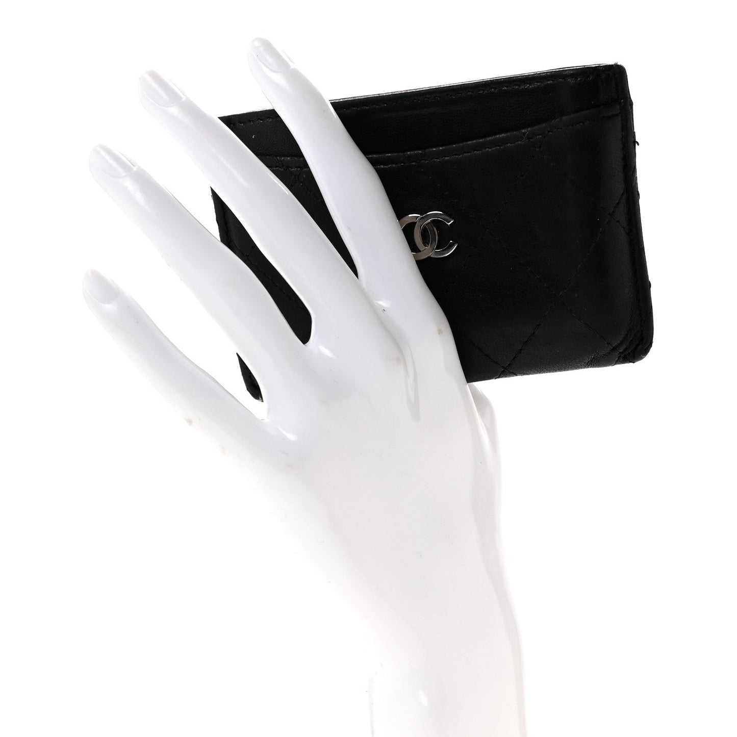 Lambskin Quilted Card Holder Black