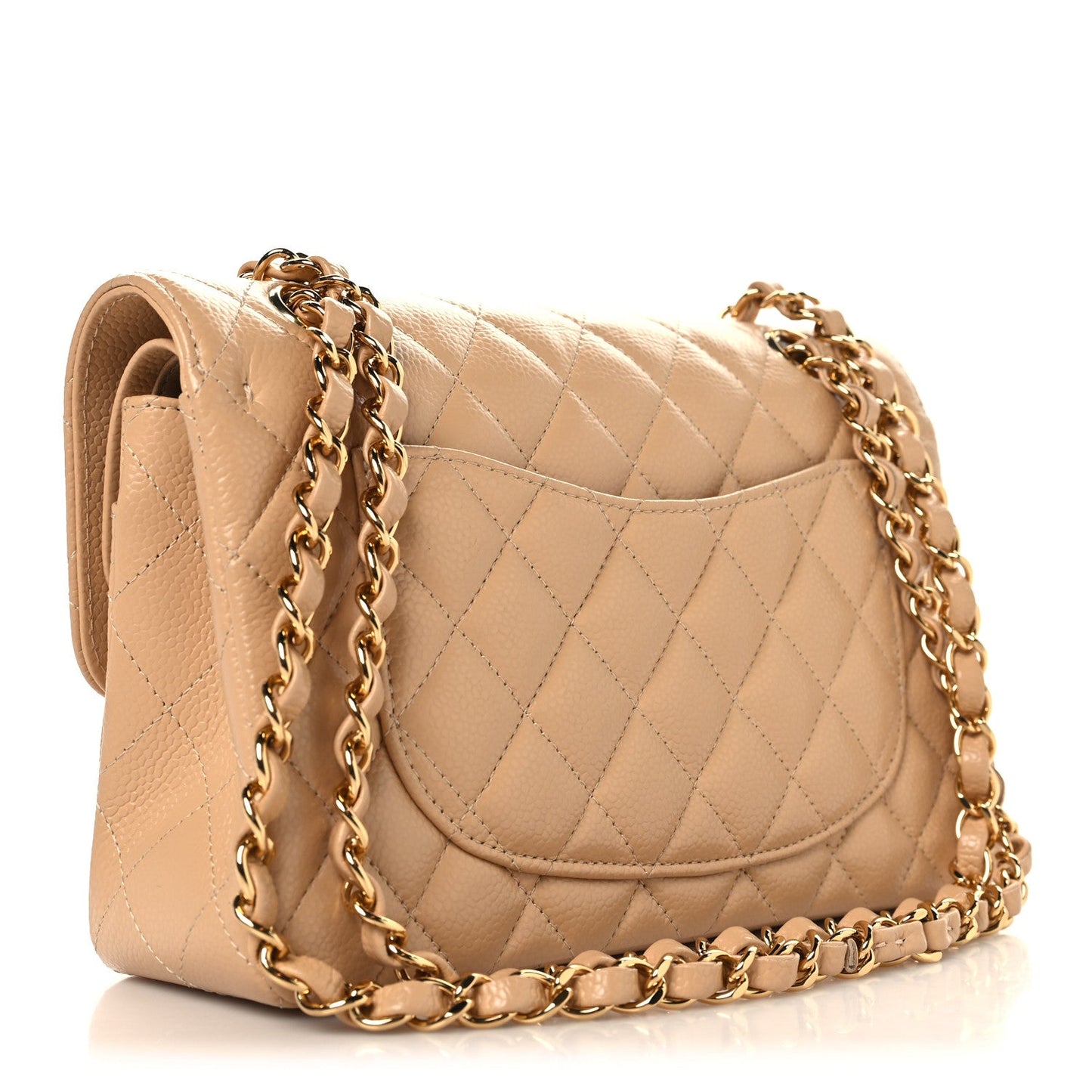 Caviar Quilted Small Double Flap Beige