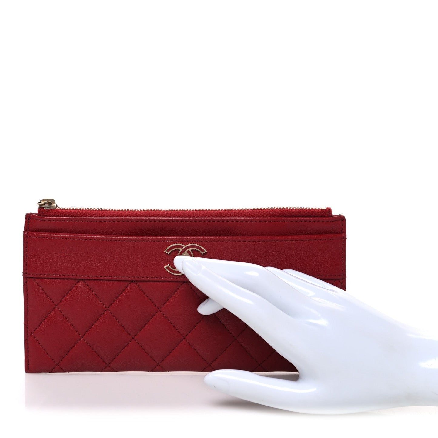 Sheepskin Quilted Mademoiselle Vintage Zip Pouch Red