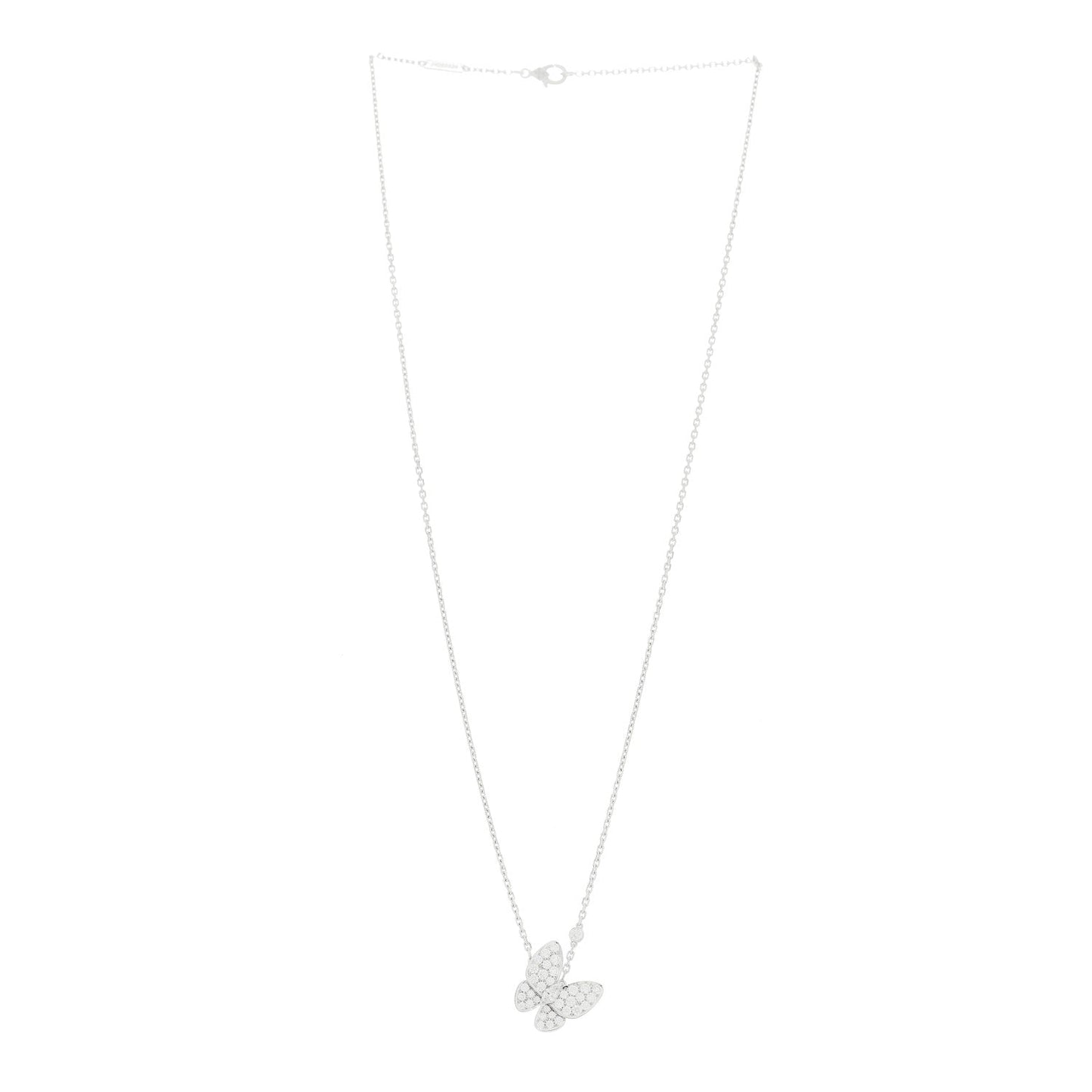 18K White Gold Diamond Two Butterfly Pendant Necklace