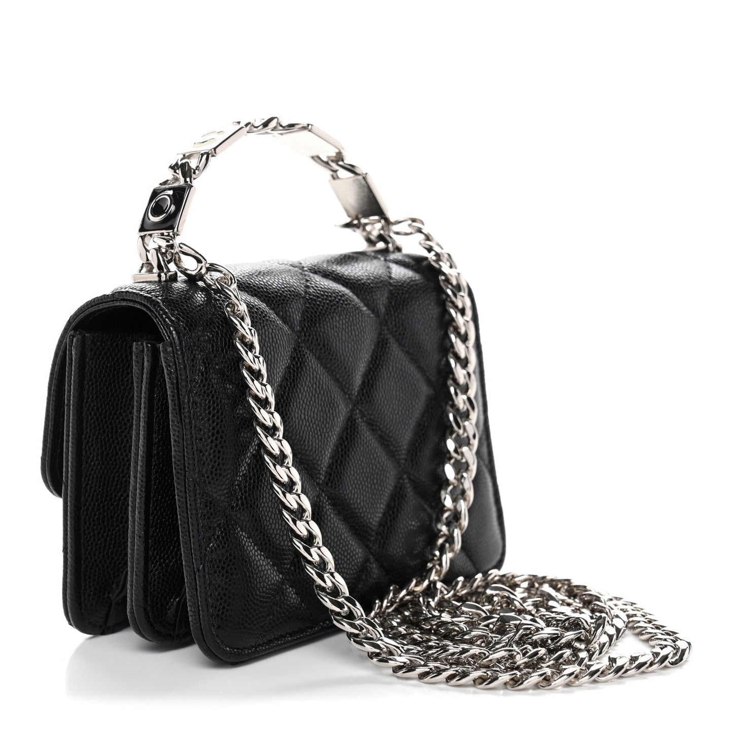 Caviar Quilted Enamel Top Handle Flap Clutch With Chain Black Clutch With Chain Black