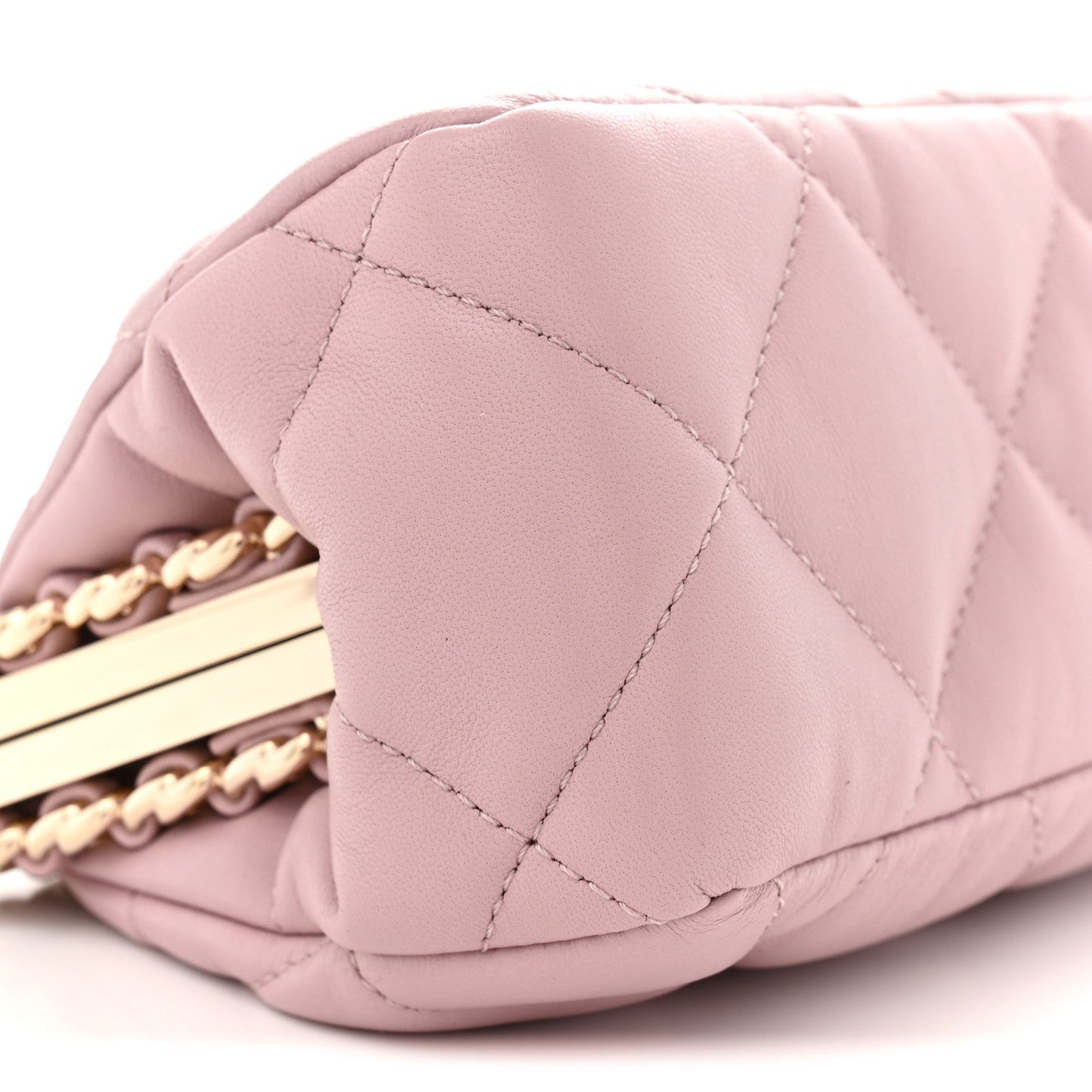 Lambskin Quilted Chain Frame Clutch Pink