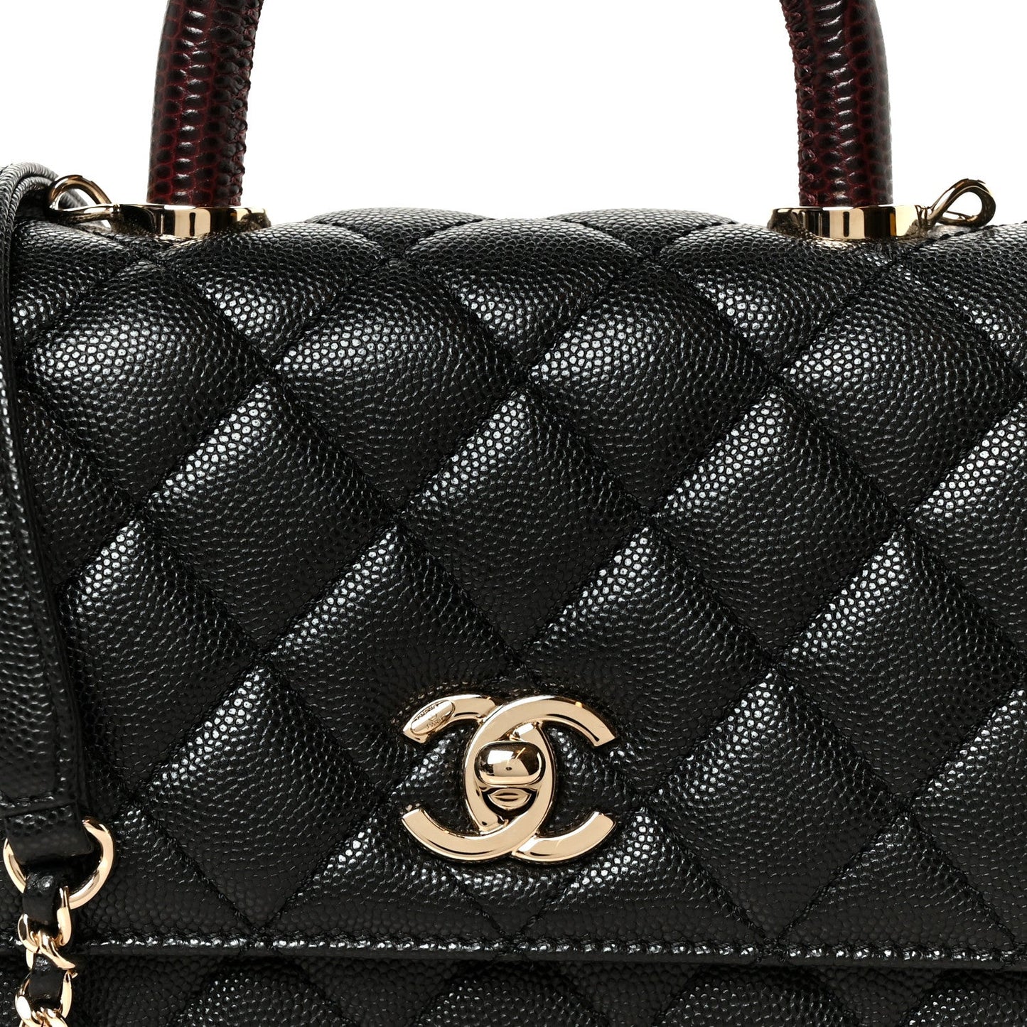 Caviar Lizard Embossed Quilted Extra Mini Coco Handle Flap Black