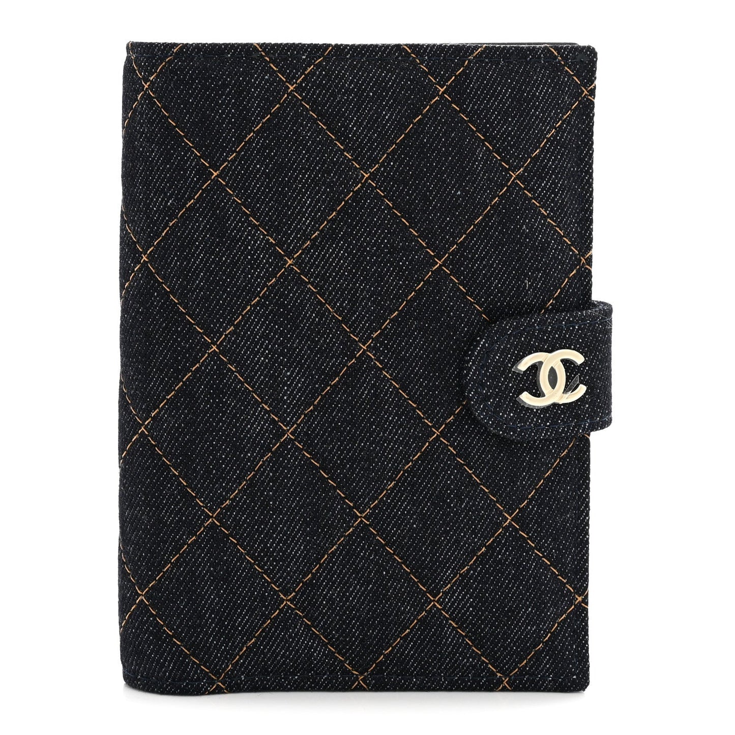 Denim Quilted Passport Holder Dark Blue Orange