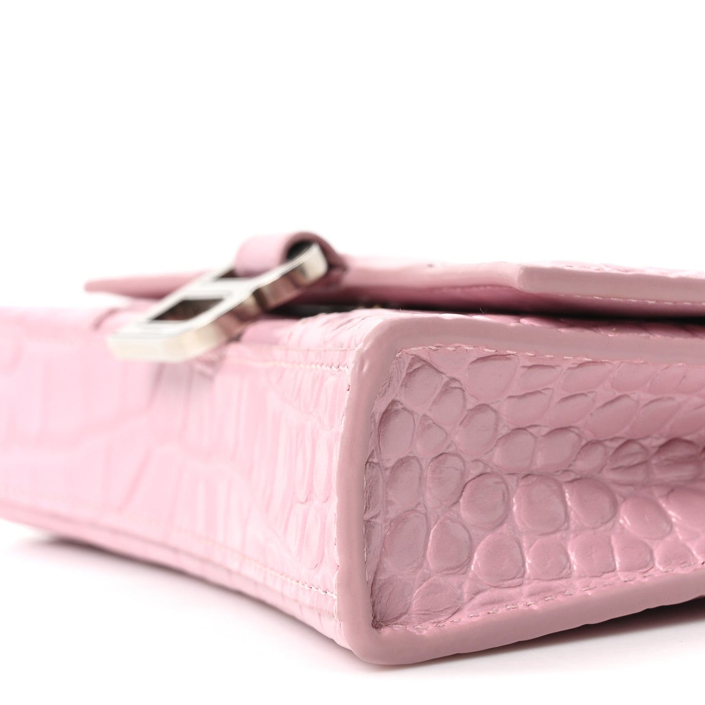 Shiny Calfskin Crocodile Embossed Hourglass Chain Bag Powder Pink