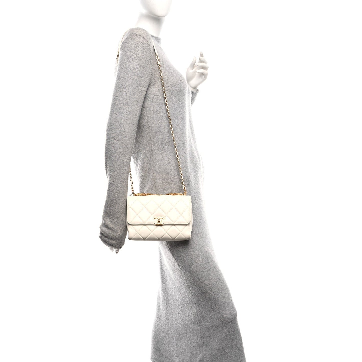 Lambskin Quilted Small CC Crystal Logo Chain Flap White
