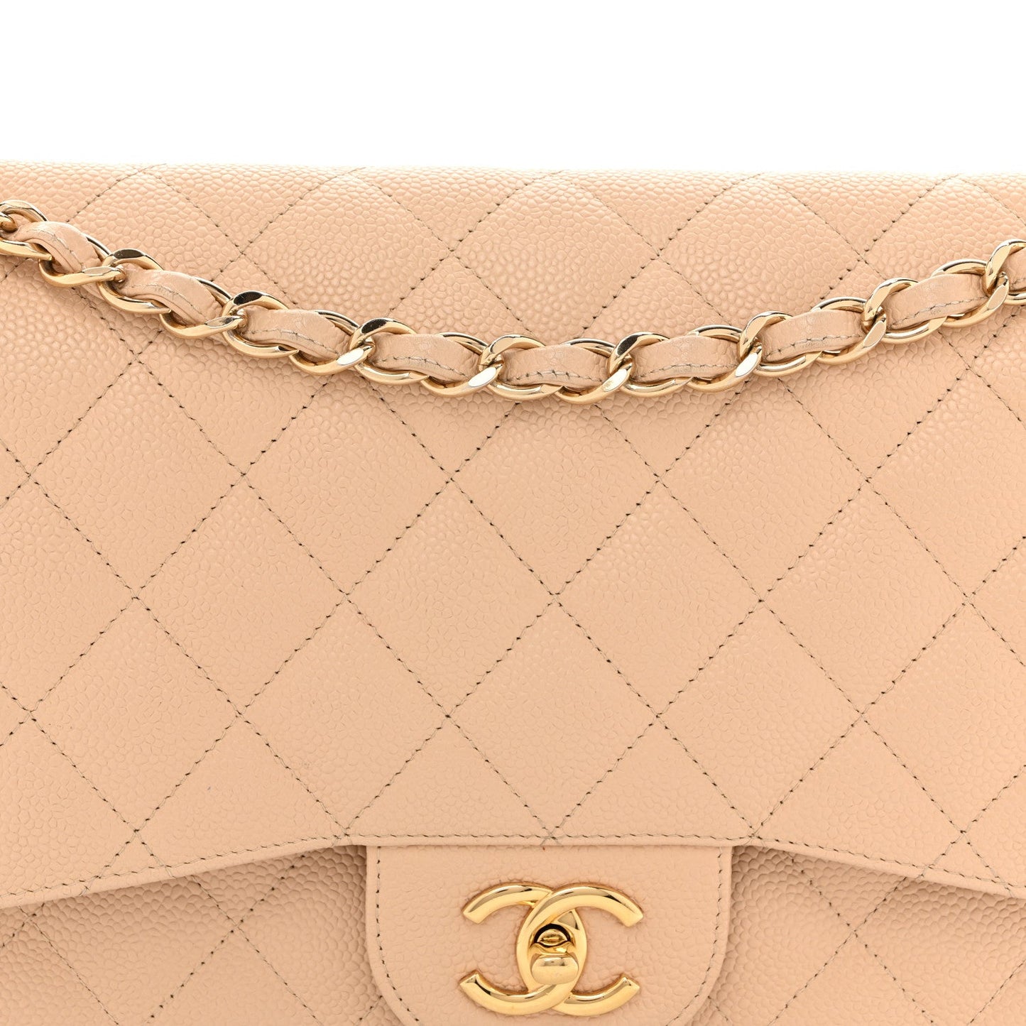 Caviar Quilted Jumbo Double Flap Beige Clair