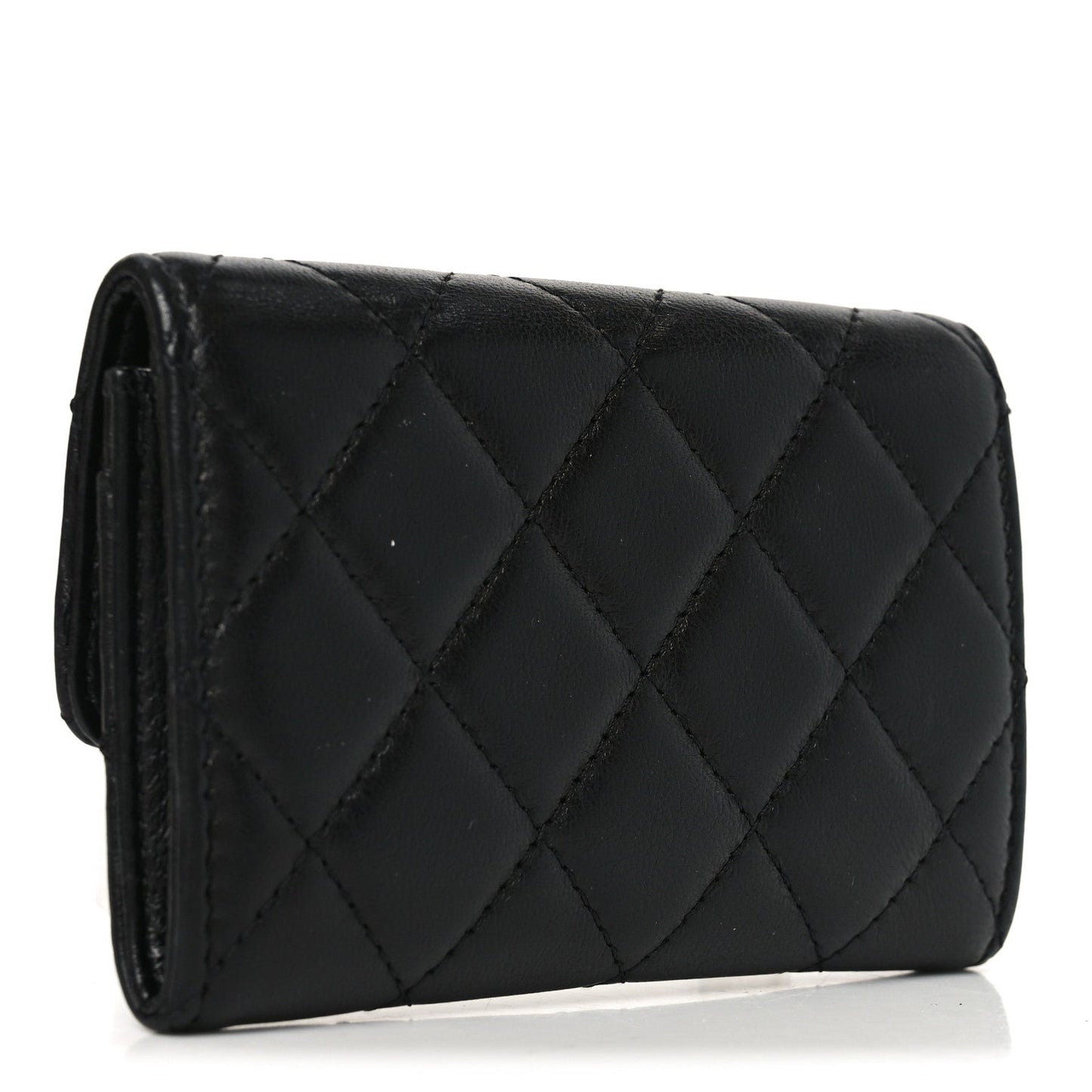 Lambskin Quilted Flap Card Holder Black