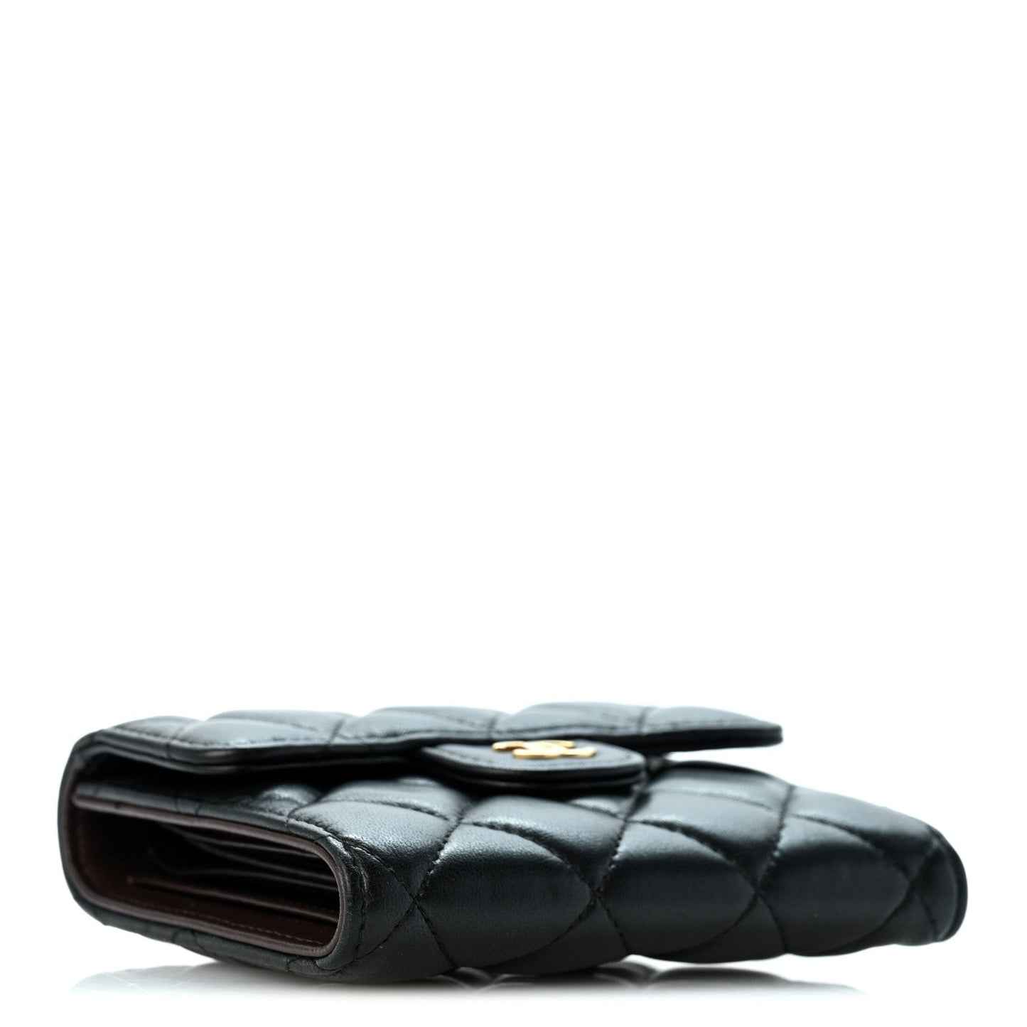Lambskin Quilted Compact Flap Wallet Black