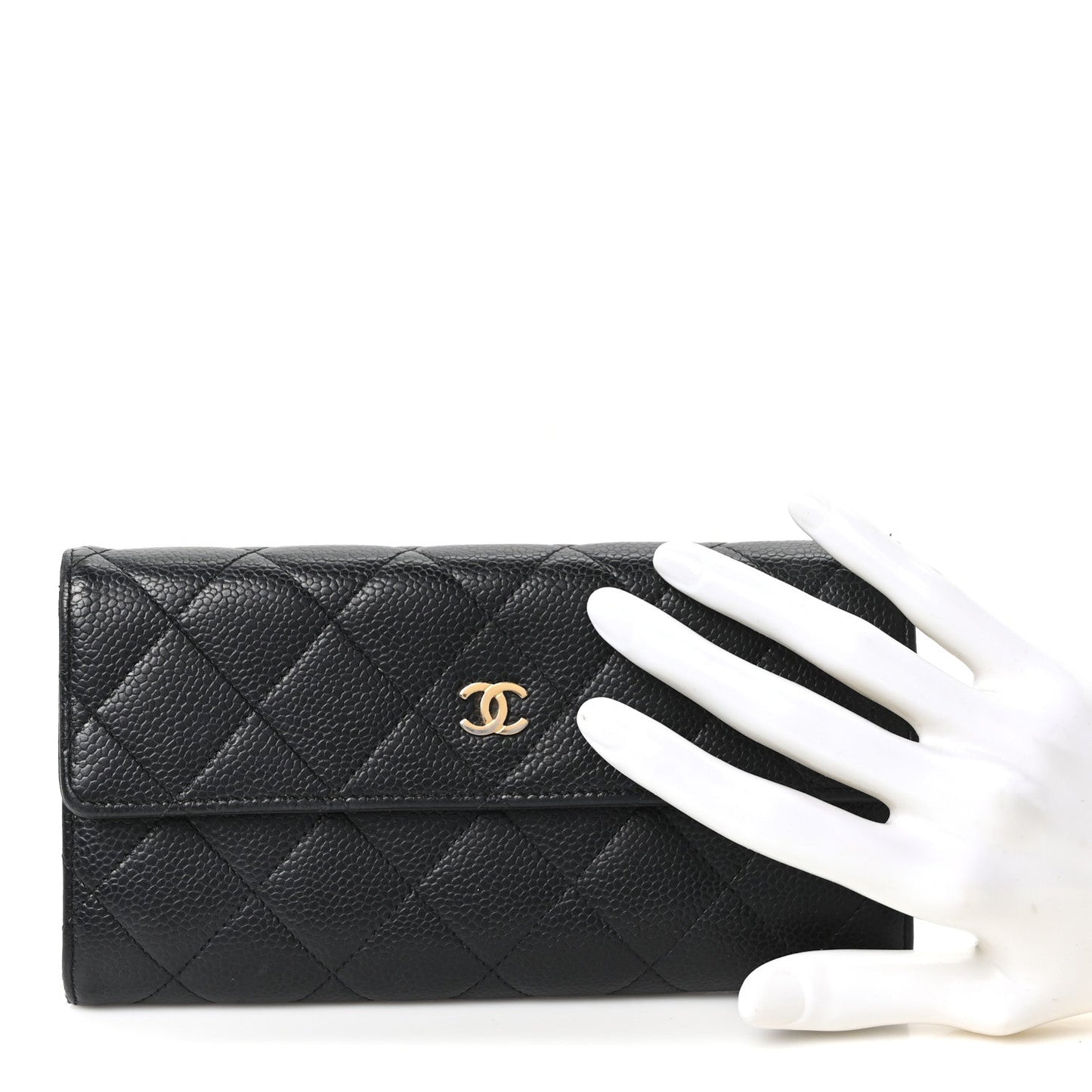 Caviar Quilted Large Gusset Flap Wallet Black