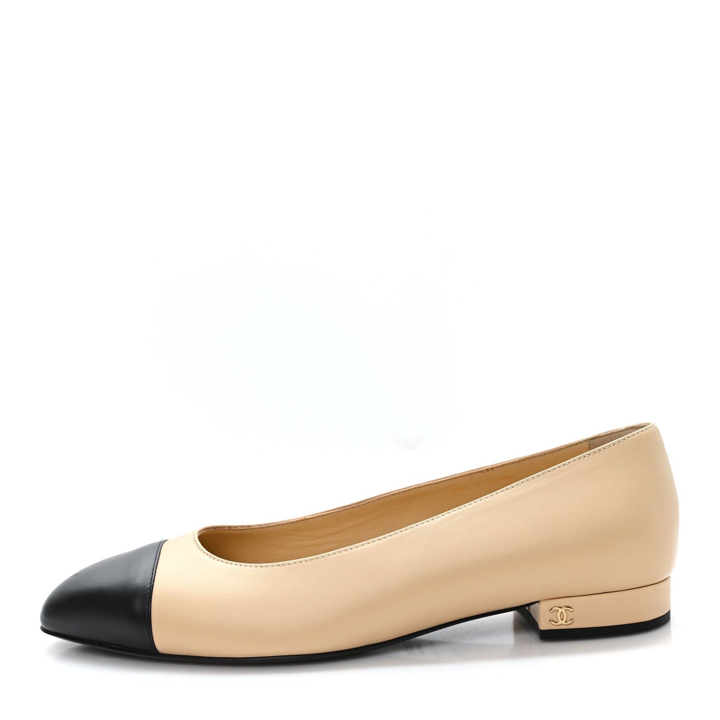 Lambskin Cap Toe CC Uniform Ballerina Flats 40.5 Beige Black