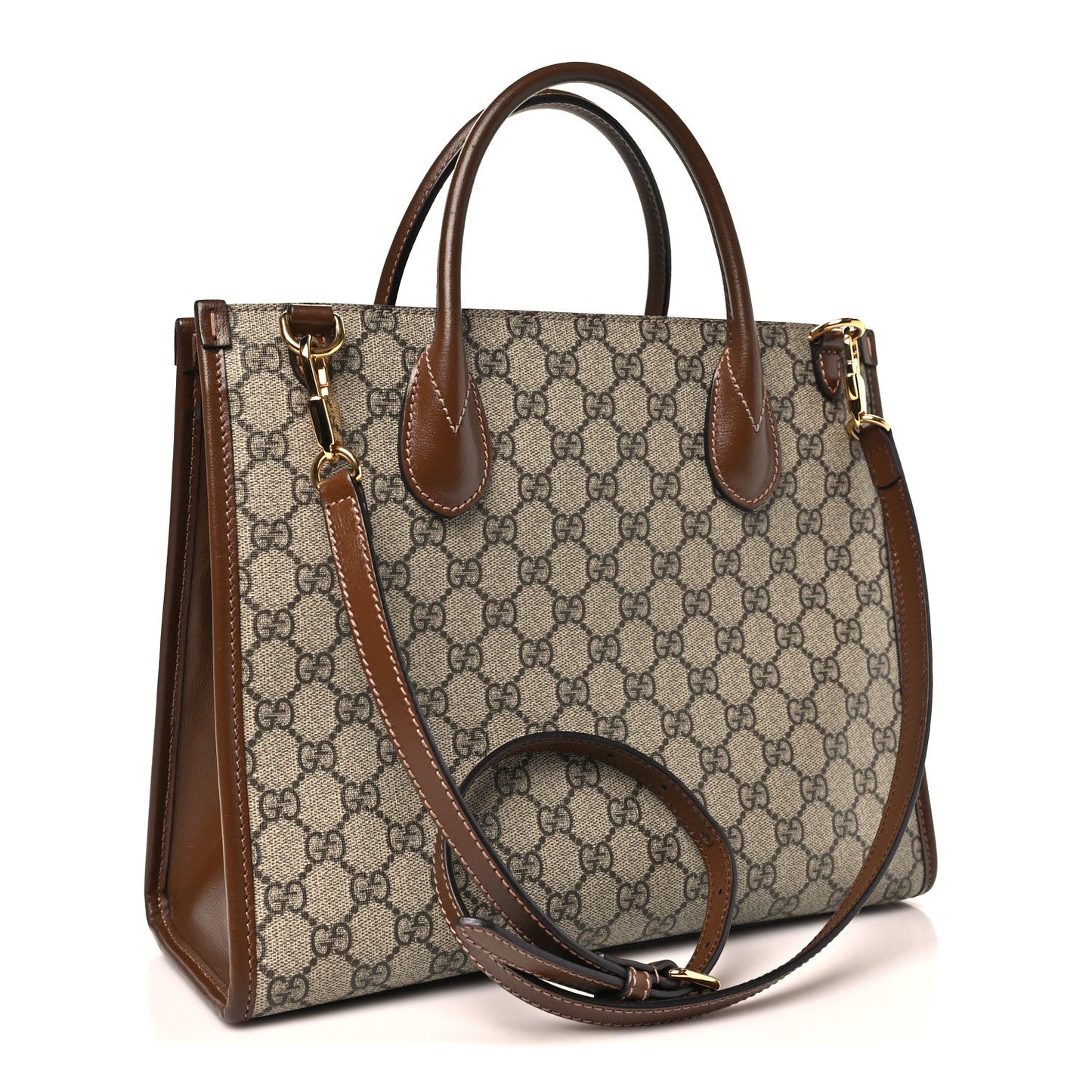 GG Supreme Monogram Azalea Calfskin Small Retro Interlocking G Tote Bag Beige Ebony Brown Sugar