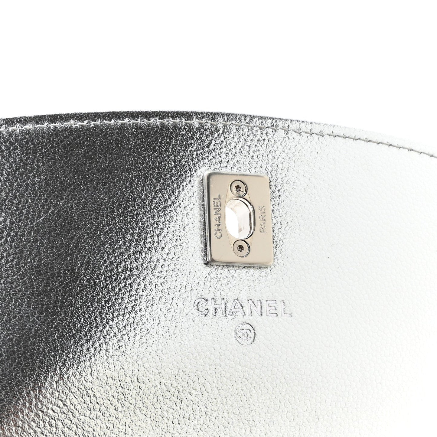 Metallic Caviar Quilted Top Handle Wallet on Chain WOC Silver