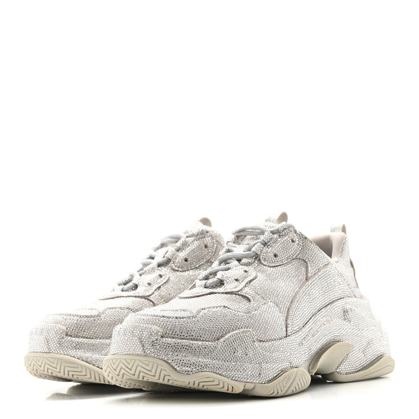Microfiber Strass Embellished Womens Triple S Sneakers 39 Light Grey