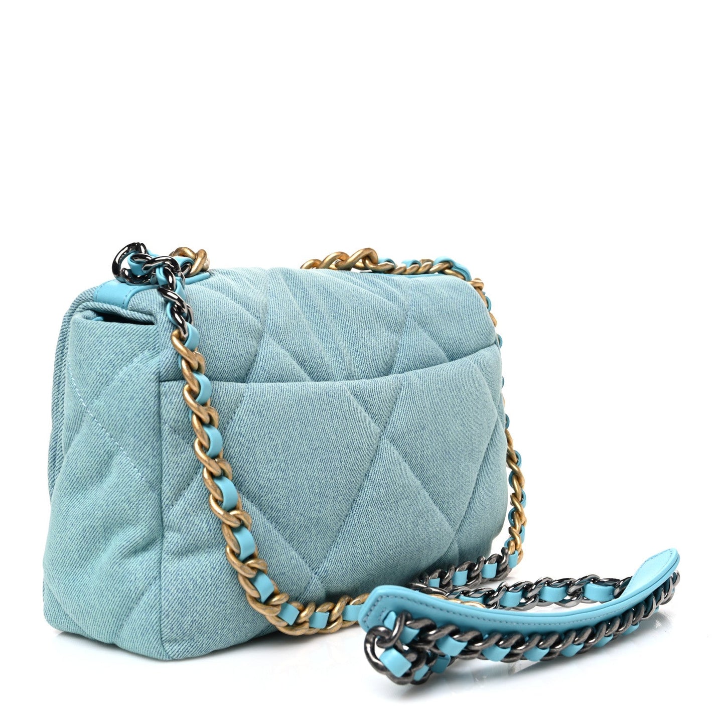 Denim Quilted Medium Chanel 19 Flap Neon Blue