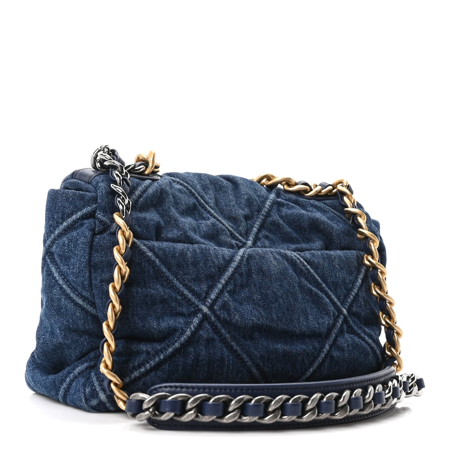 Denim Quilted Medium Chanel 19 Flap Blue