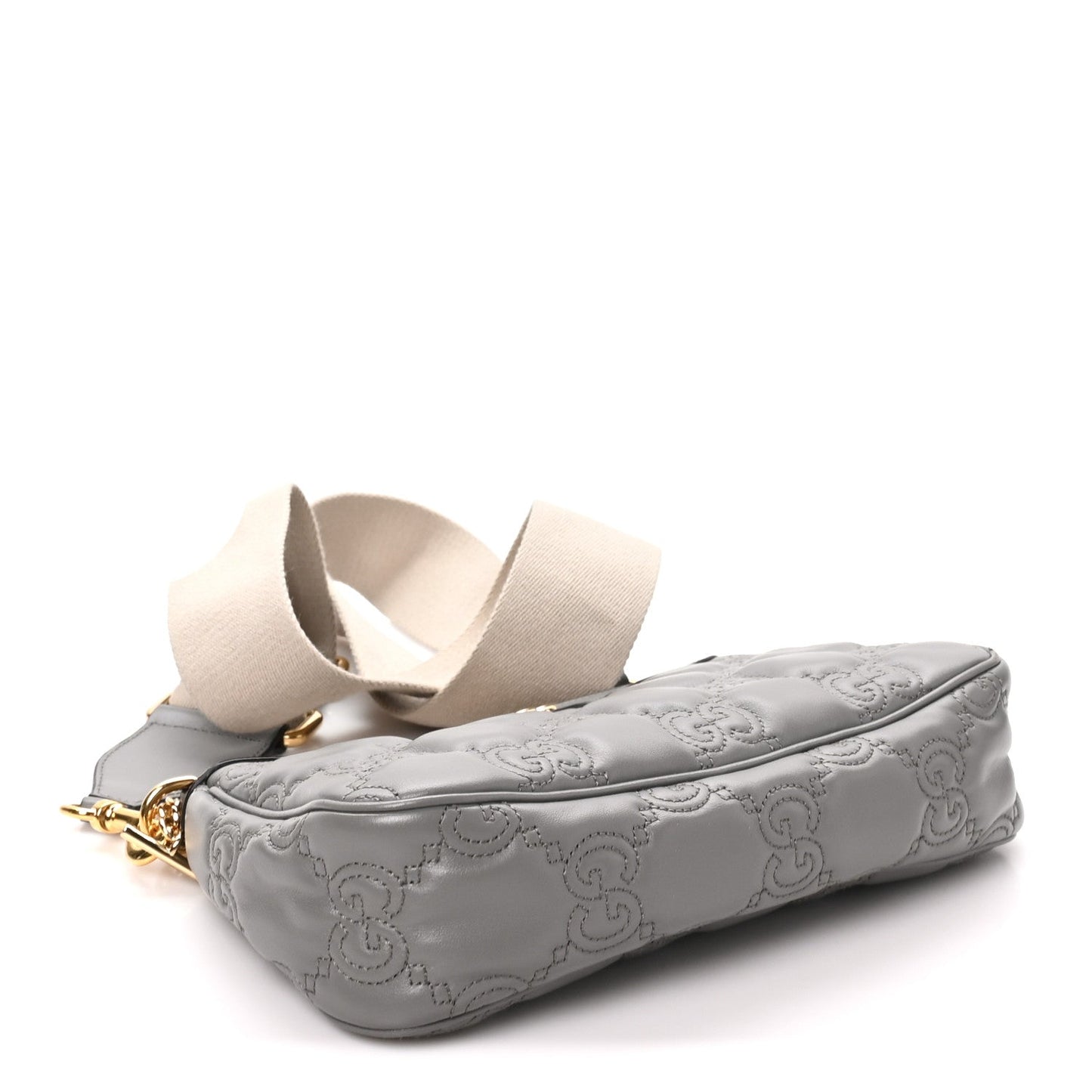 Calfskin GG Matelasse Chain Handbag Dusty Grey Natural