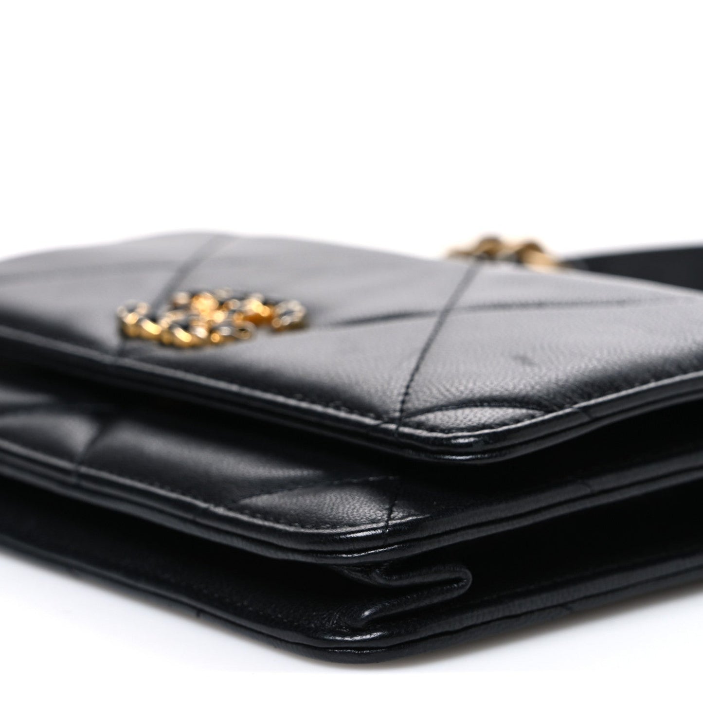 Goatskin Quilted Chanel 19 Wallet On Chain WOC Black