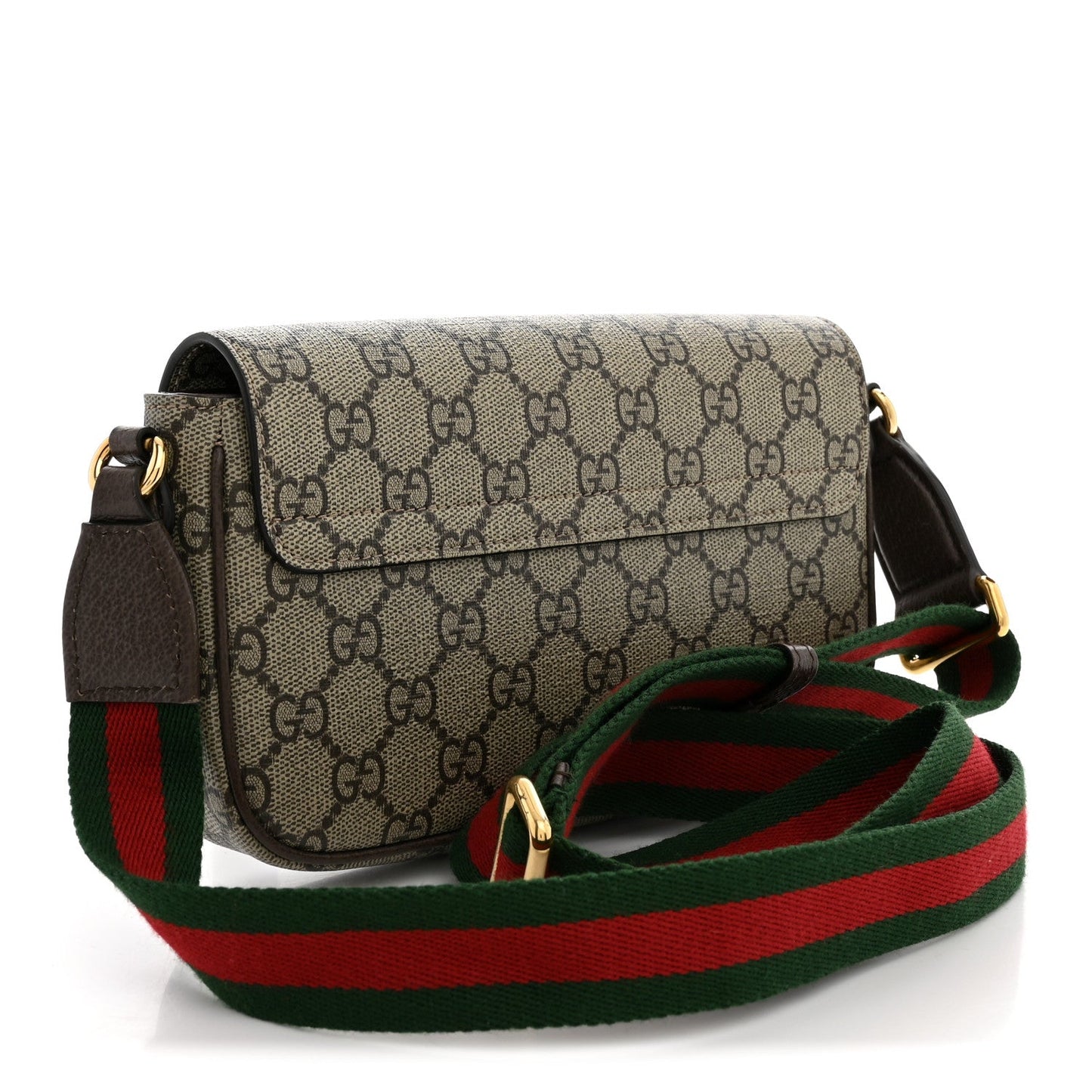 GG Supreme Monogram Textured Dollar Calfskin Web Mini Ophidia Envelope Shoulder Bag Beige Ebony