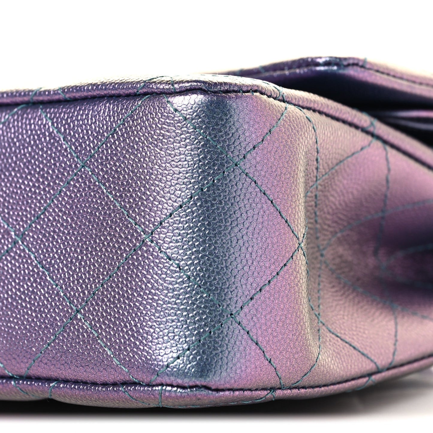 Iridescent Caviar Quilted Medium Double Flap Purple