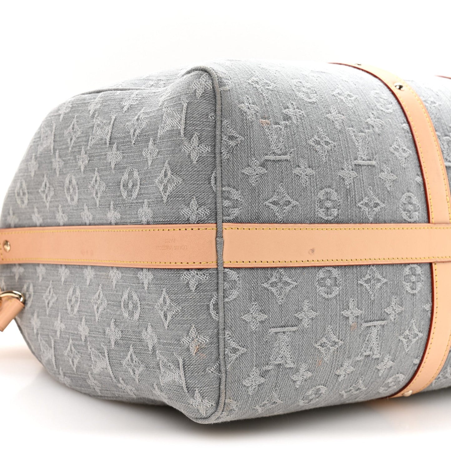 Denim Monogram Studded Keepall Bandouliere 45 Cloudy Grey