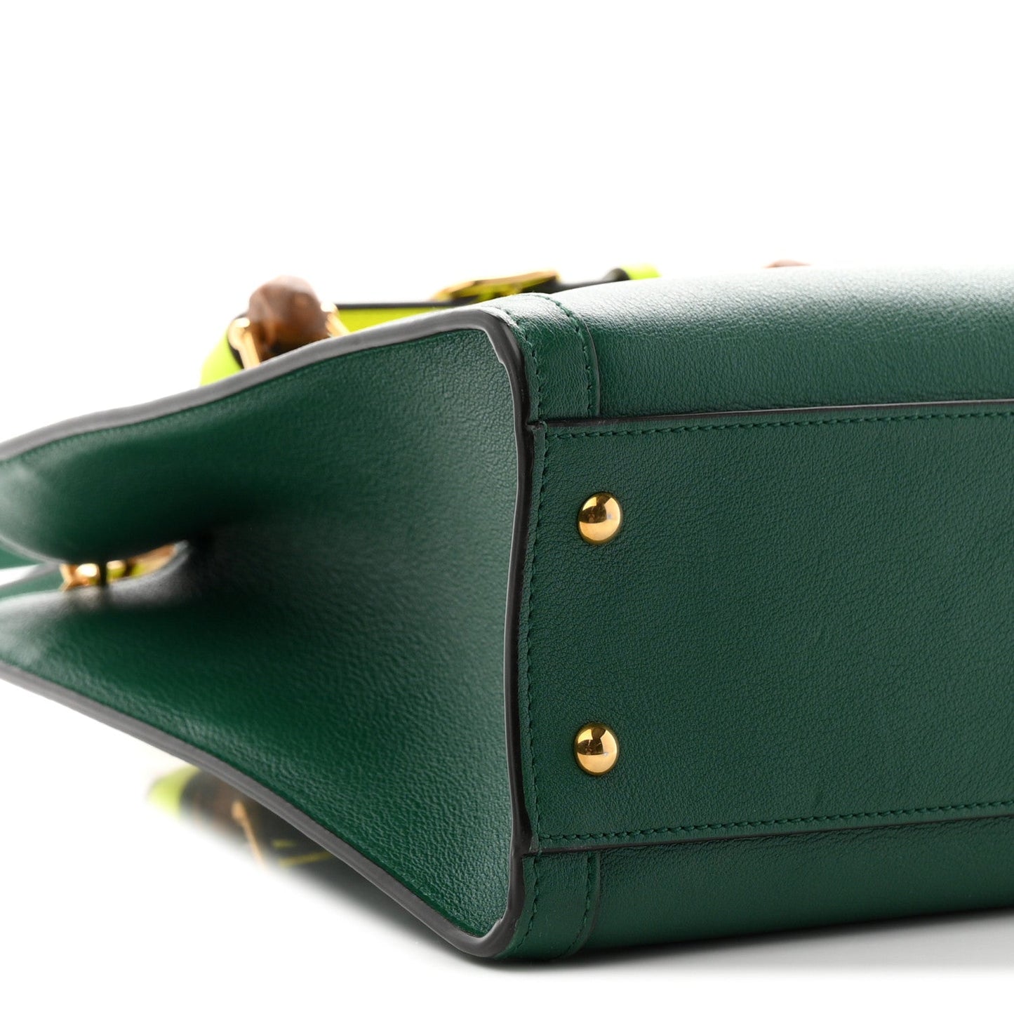 Wonka Grain Calfskin Small Diana Tote Bag Green Yellow Fluo