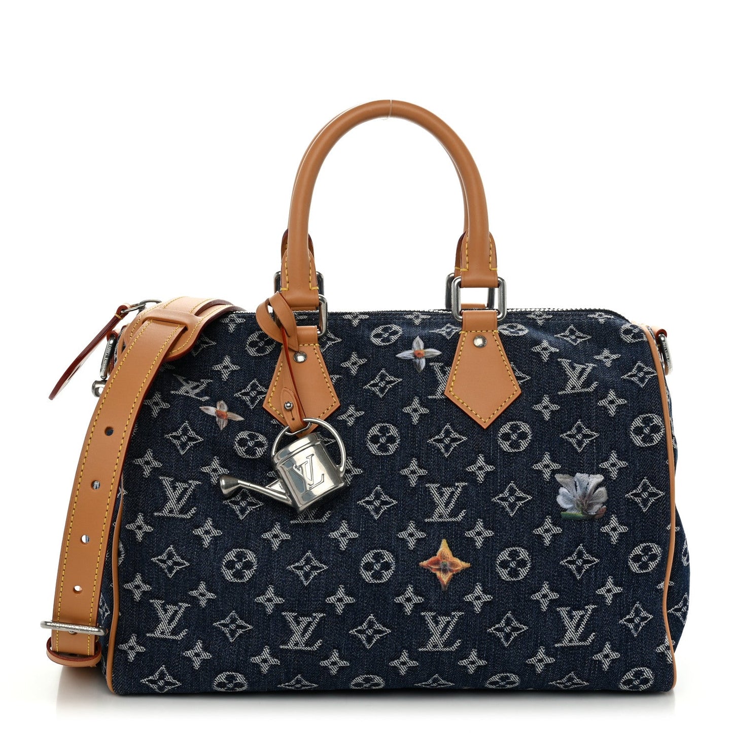Monogram Heritage Denim Flowers Speedy Soft 30 Blue