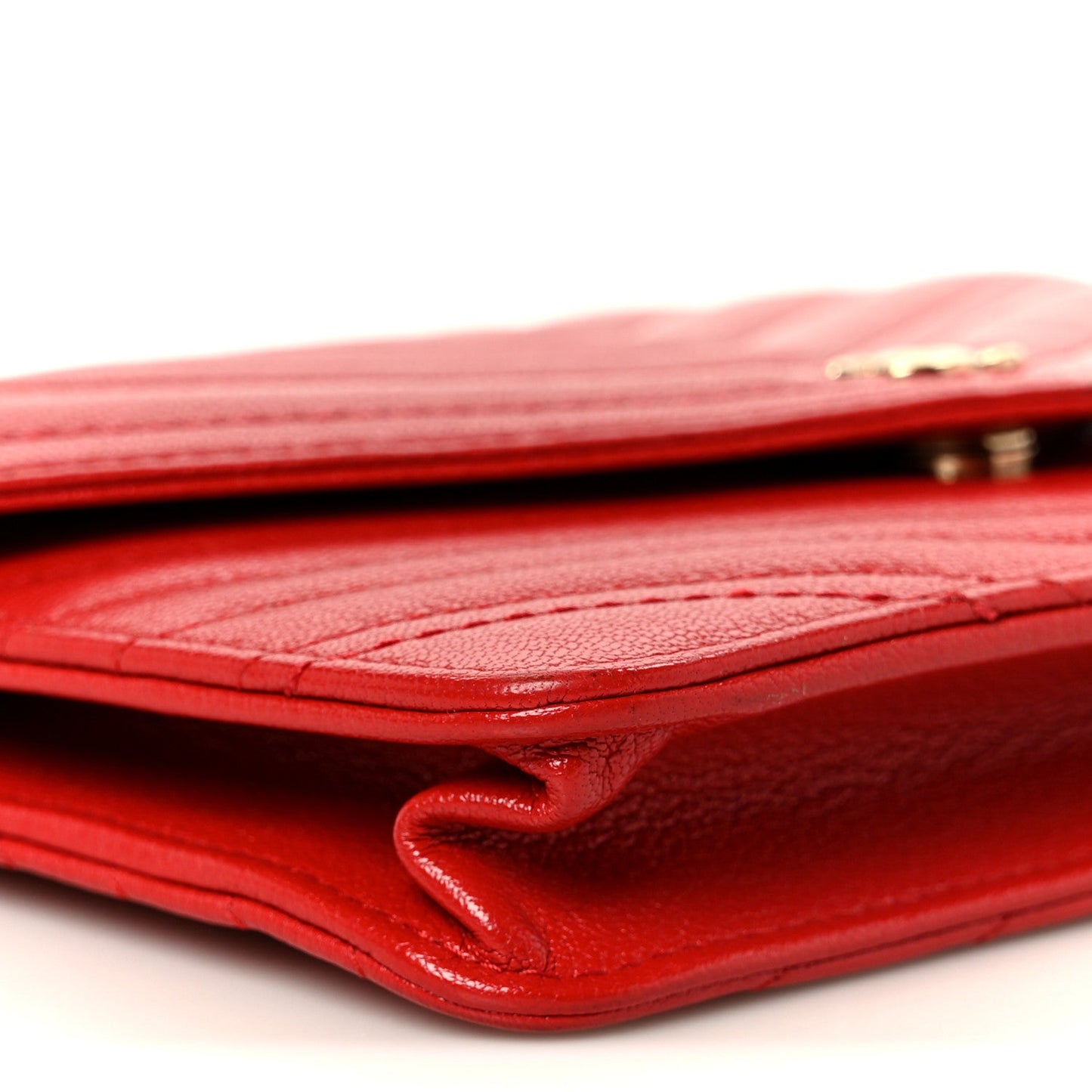 Goatskin Chevron Quilted Statement Wallet On Chain WOC Red