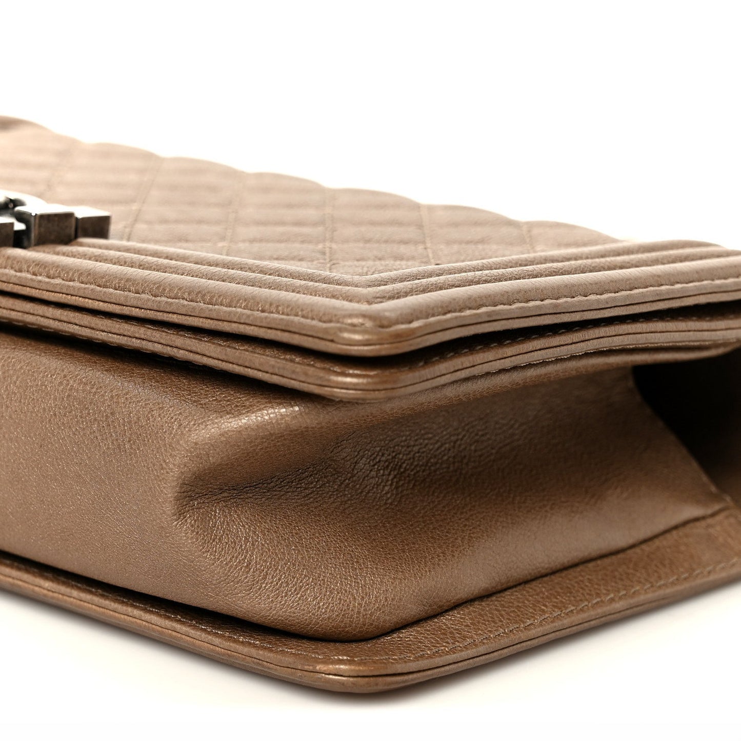 Metallic Calfskin Quilted Medium Boy Flap Taupe