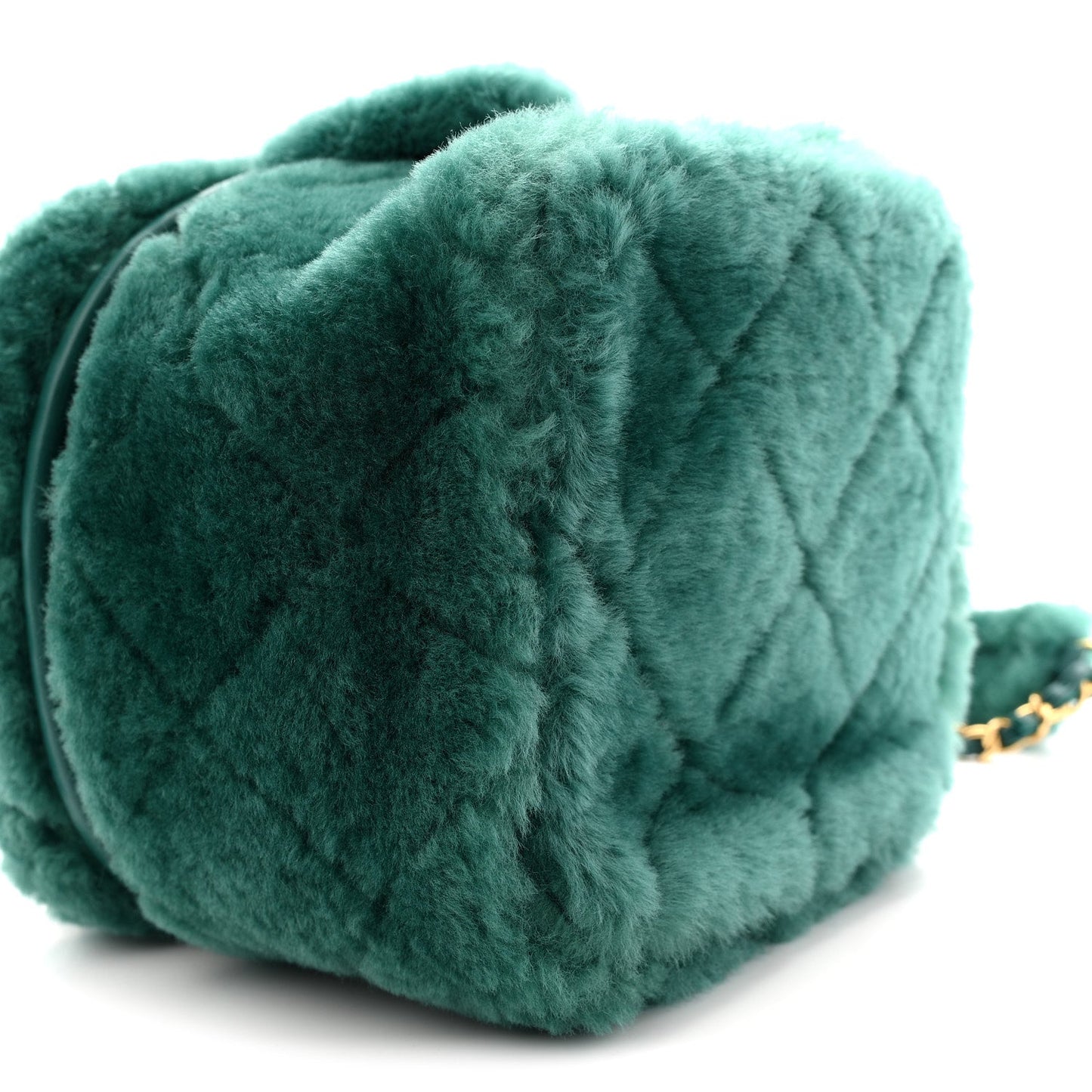 Shearling Lambskin Quilted Small Vanity Case Green