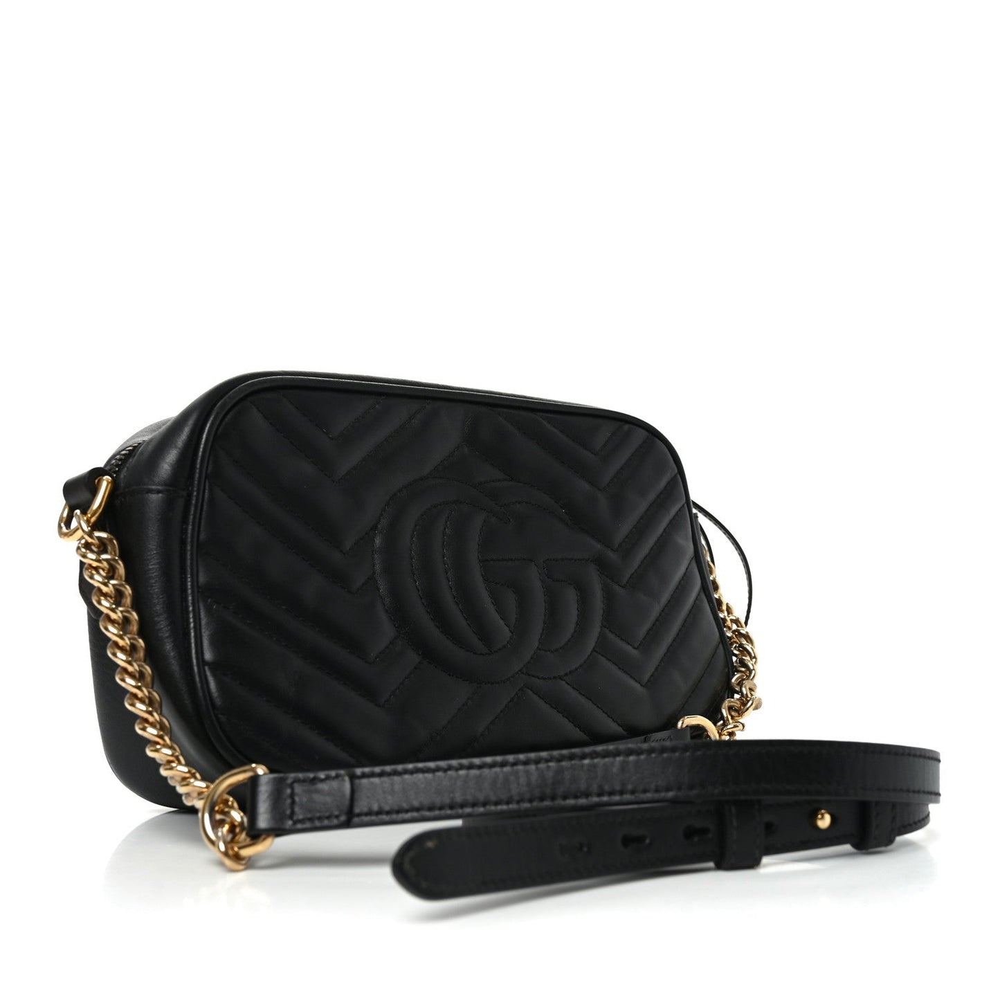 Calfskin Matelasse Small GG Marmont Chain Shoulder Bag Black